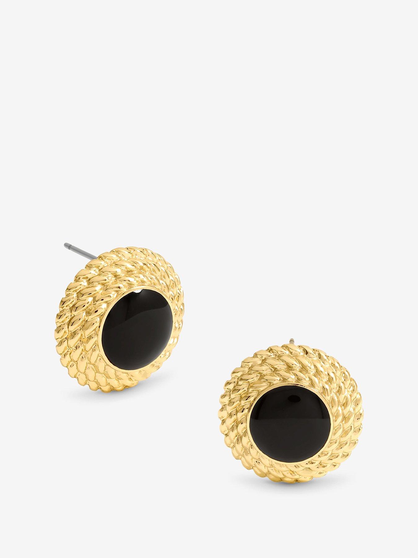 Jon Richard Plated And Jet Enamel Round Earrings - Gold