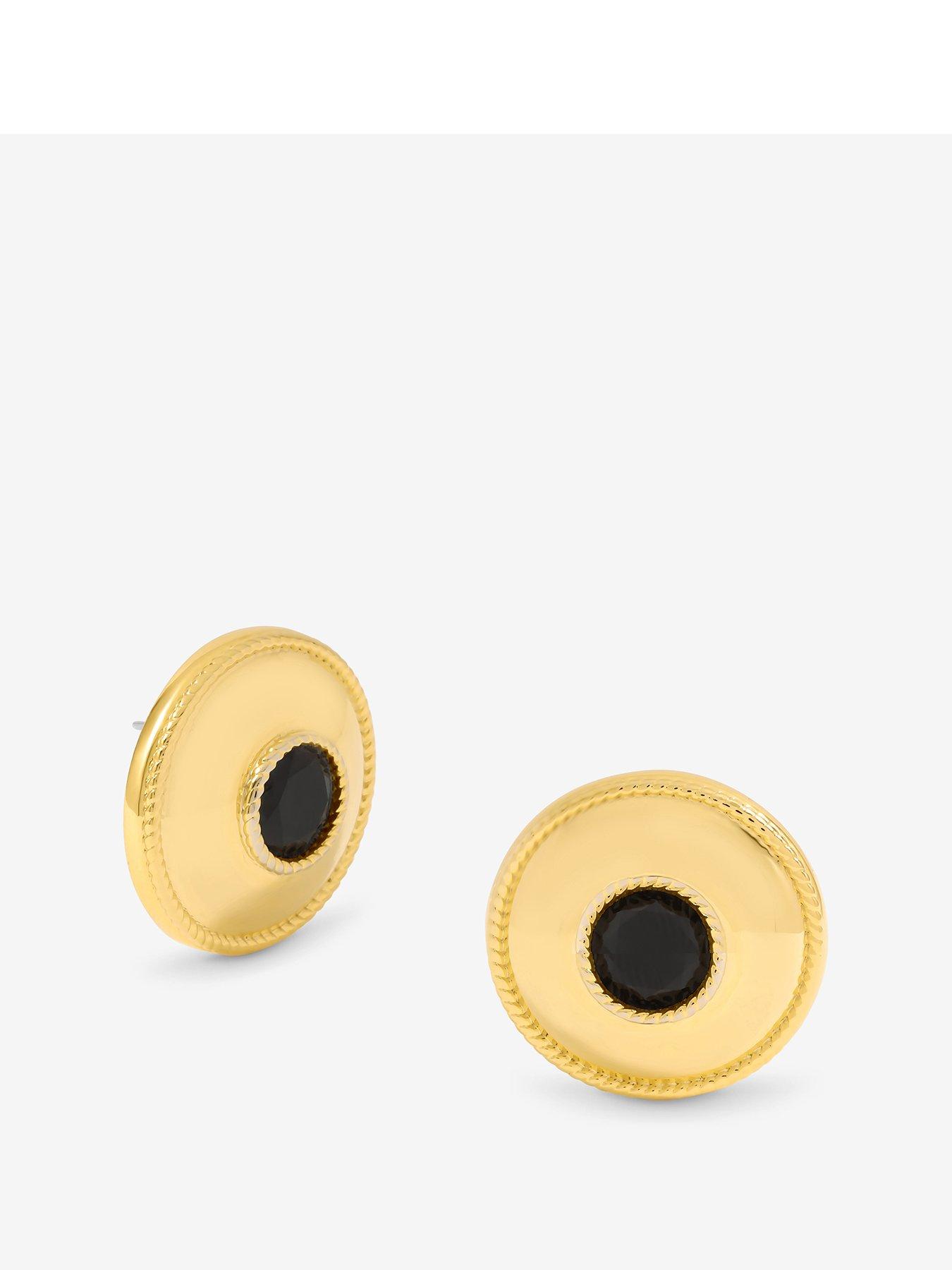 Jon Richard Statement Polished And Jet Round Earrings - Black