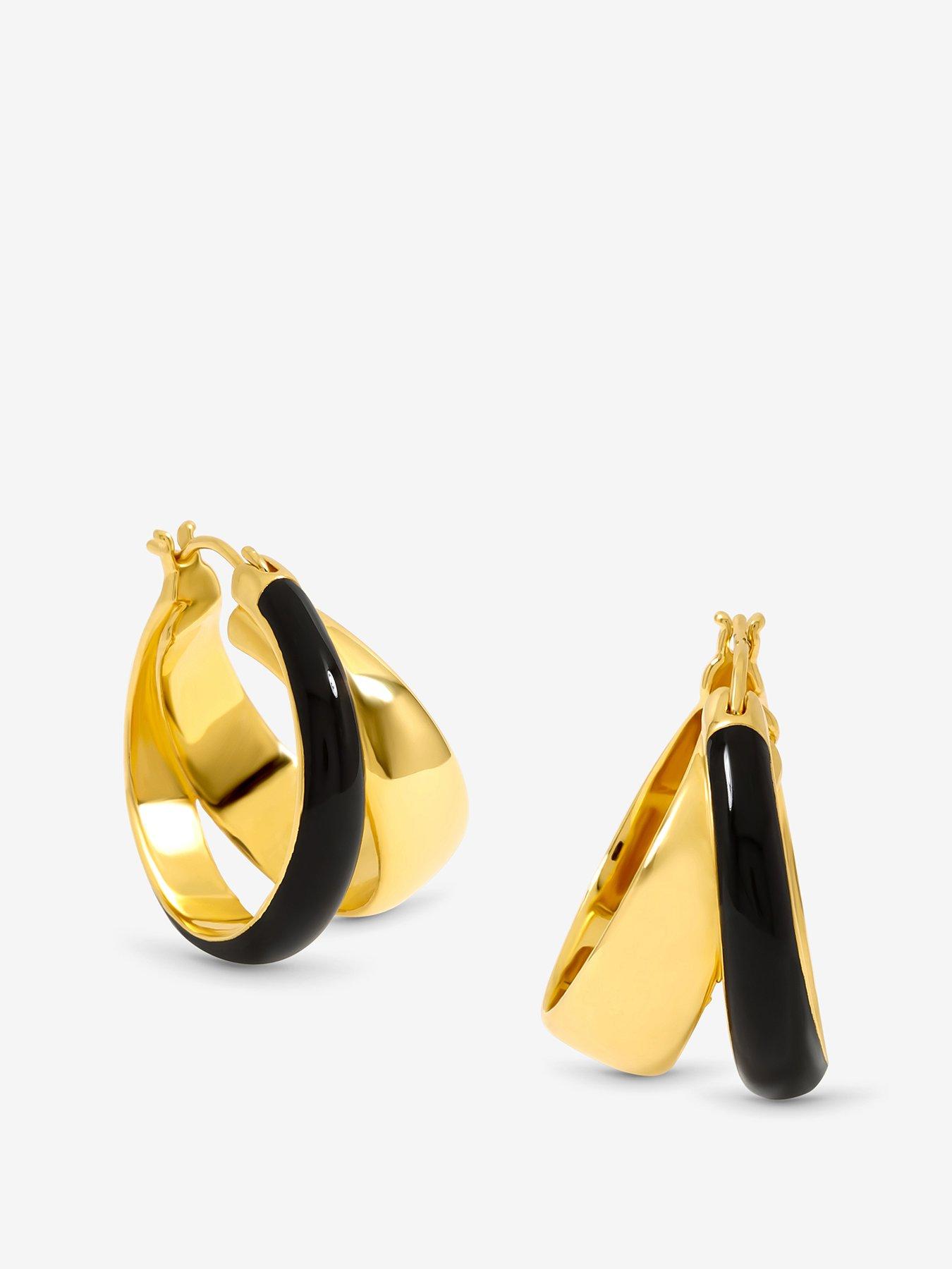 Jon Richard Polished And Jet Enamel Double Hoop Earrings - Gold
