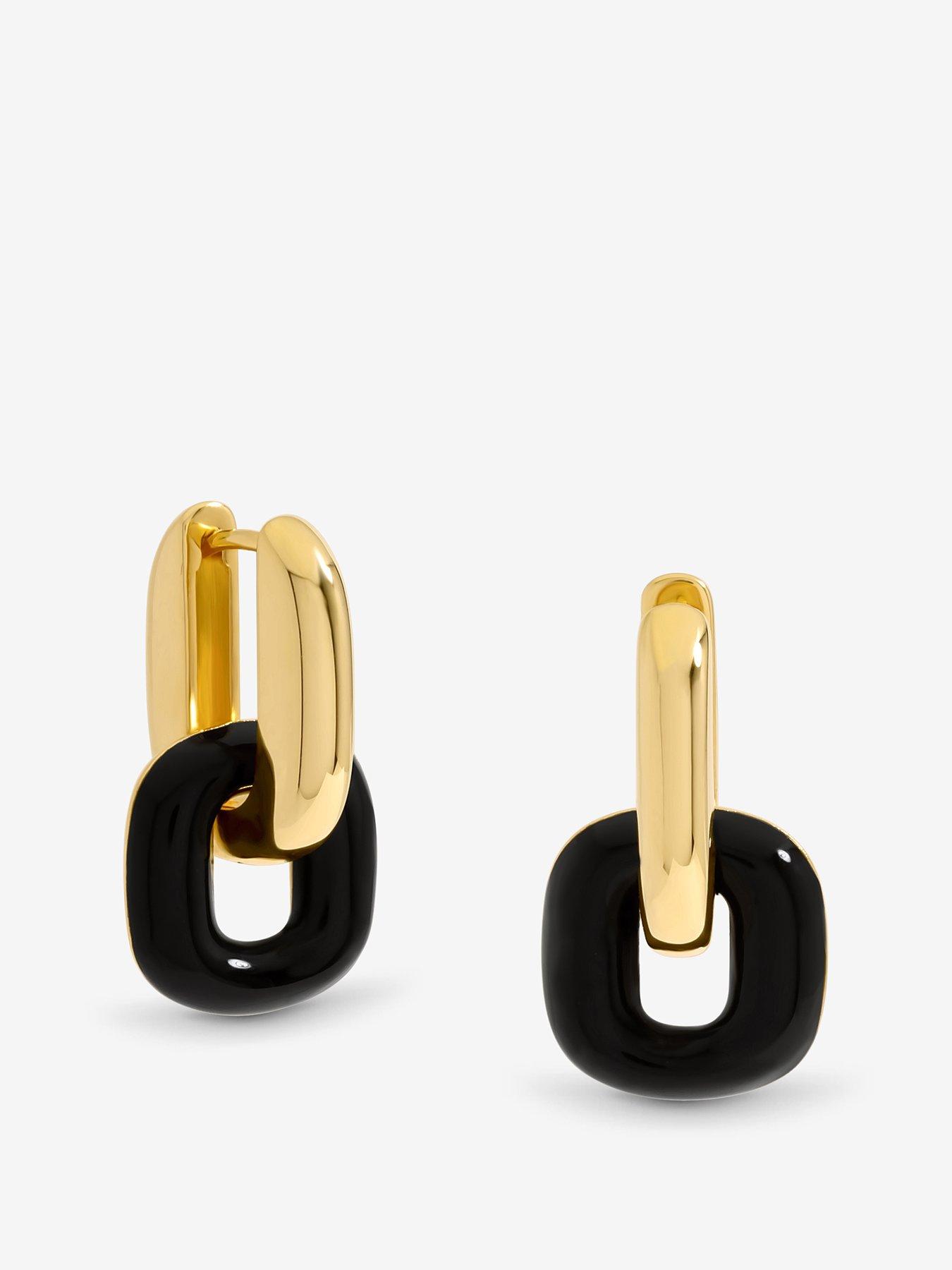 Image 1 of 5 of Jon Richard Polished Link And Jet Enamel Link Earrings - Gold