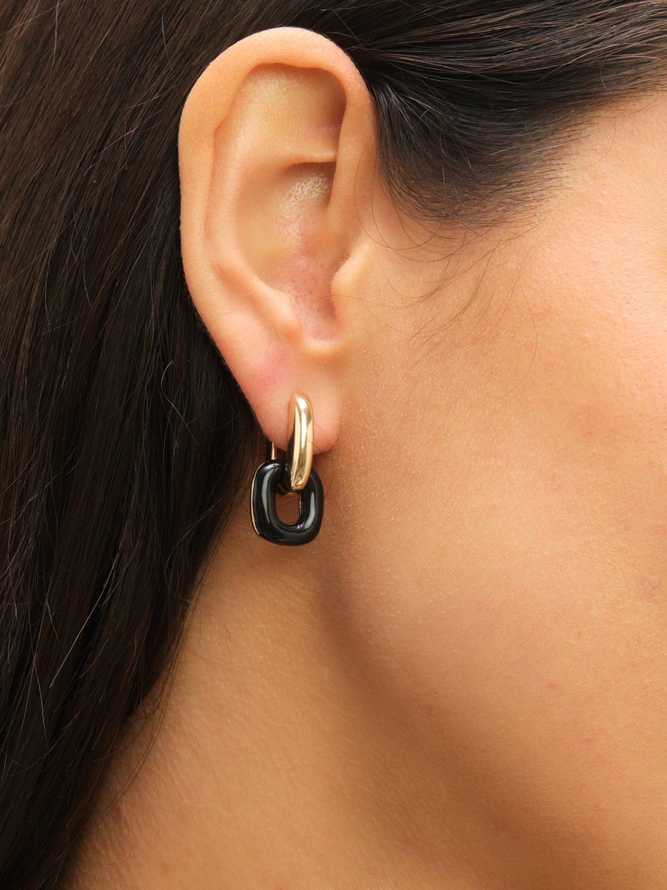 Image 4 of 5 of Jon Richard Polished Link And Jet Enamel Link Earrings - Gold