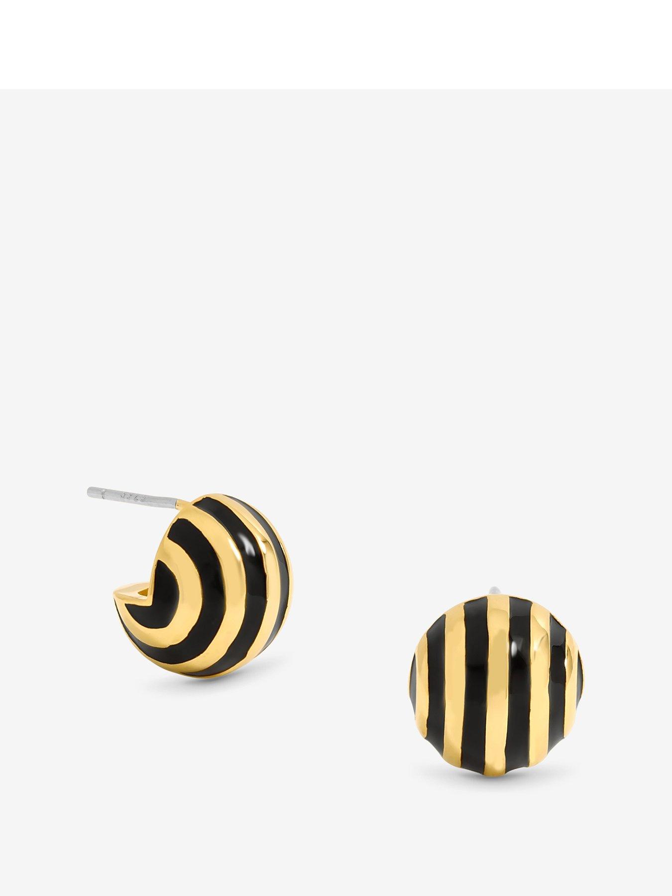 Jon Richard Plated And Jet Enamel Stripe Dome Earrings - Gold