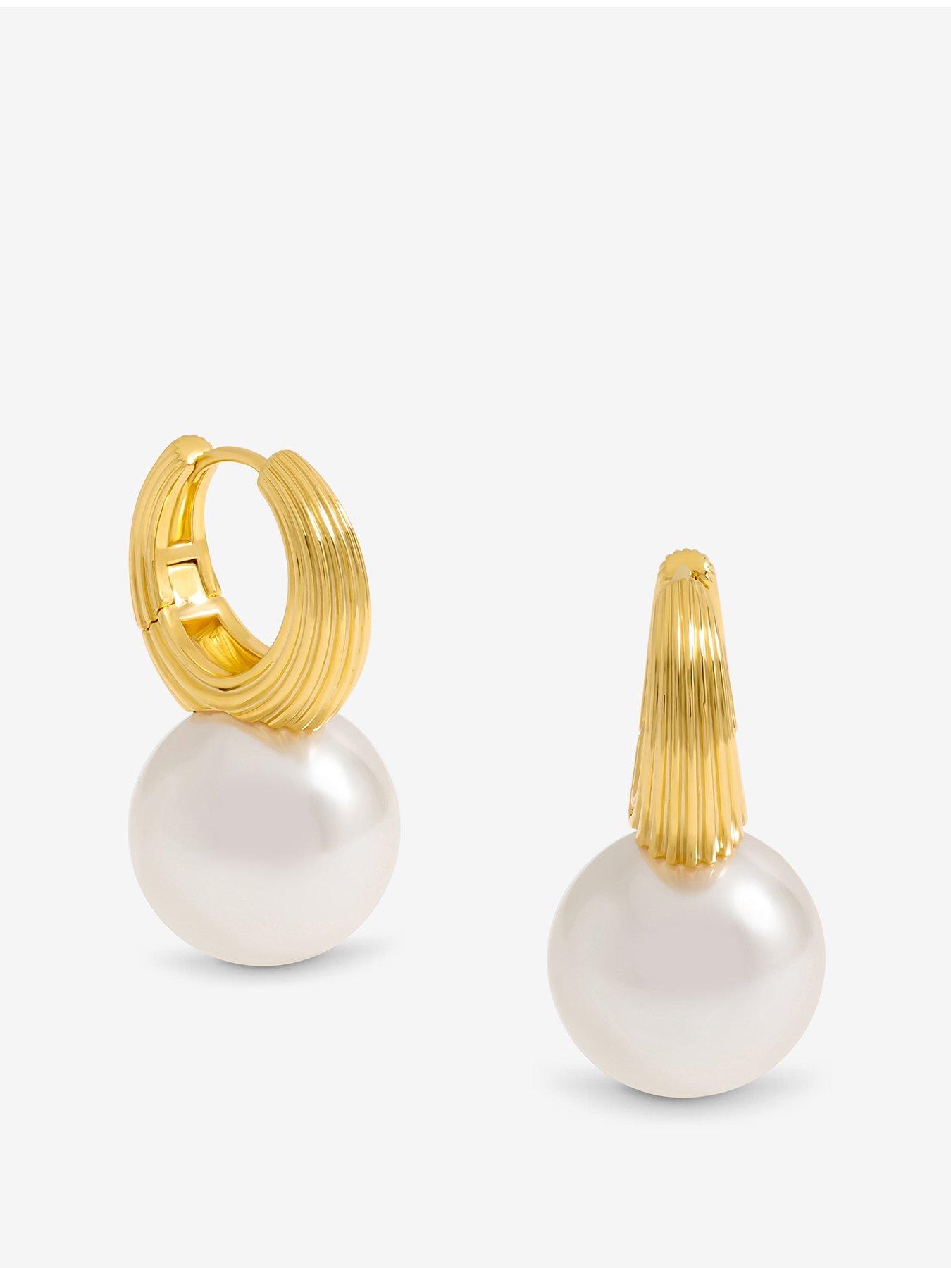 Jon Richard Ridge Hoop And Pearl Statement Earrings - Gold