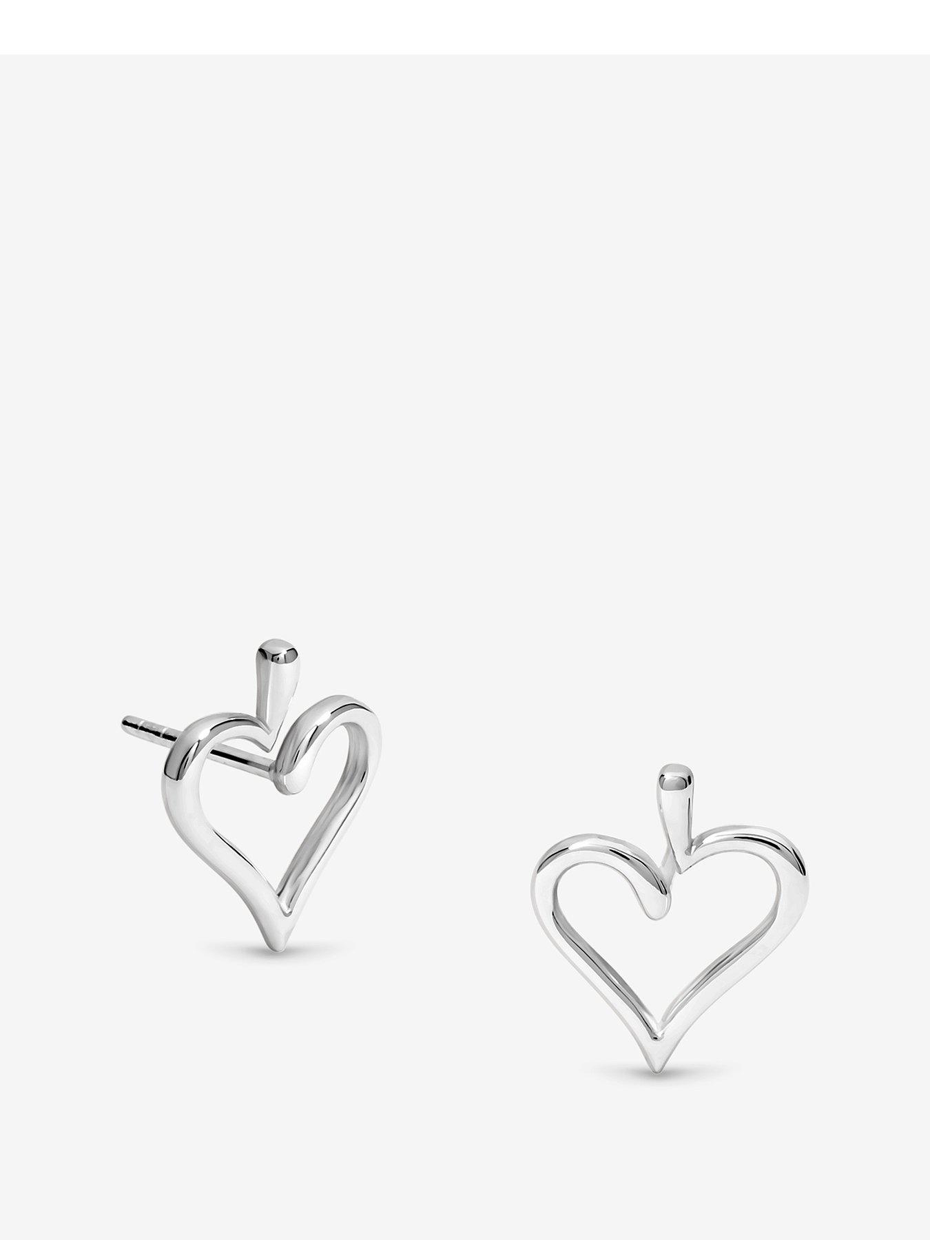undefined Sterling 925 Polished Open Heart Stud Earrings - Silver