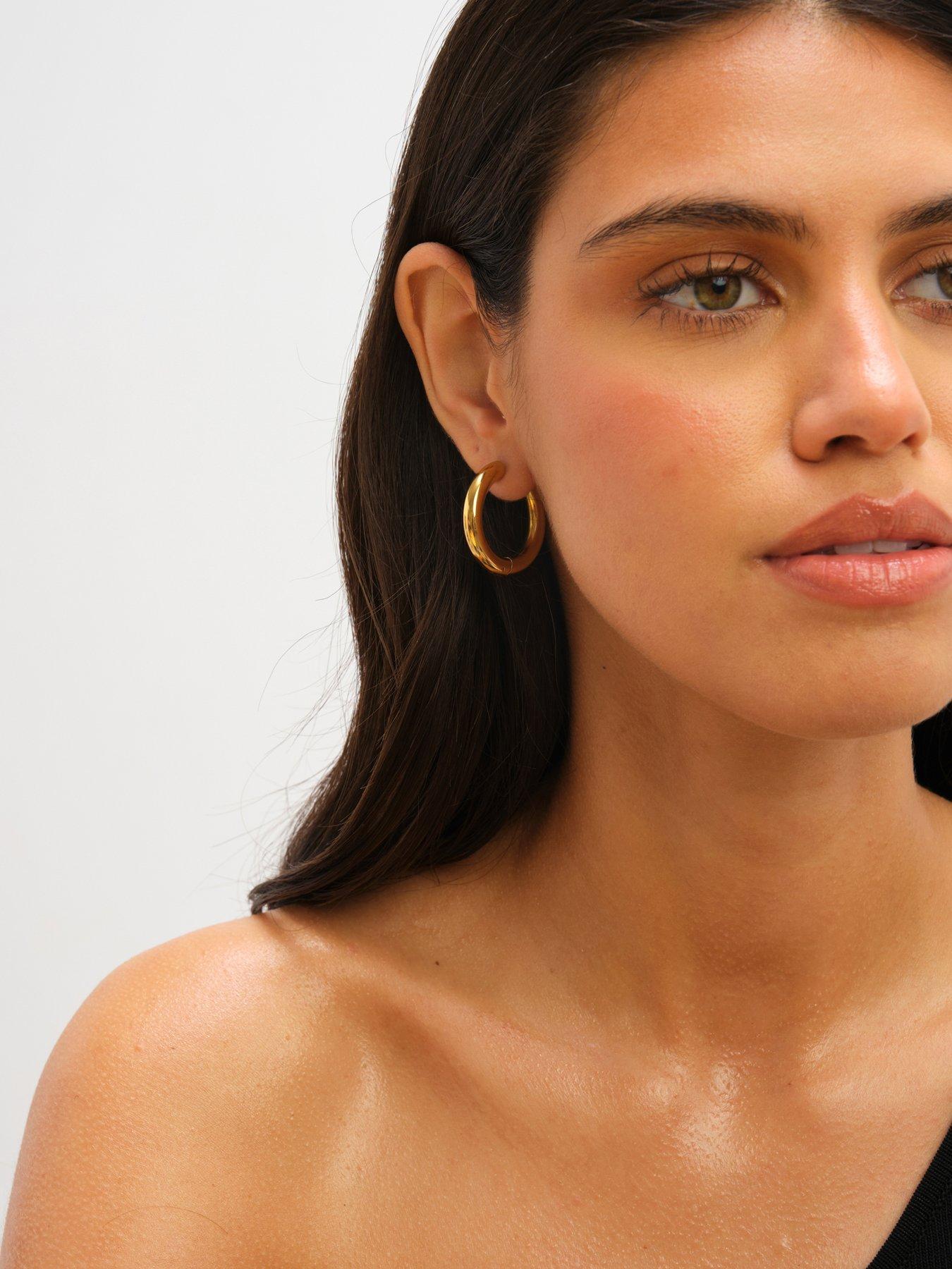 Jon Richard Waterproof Gold Plated Large Chubby Hoop Earrings