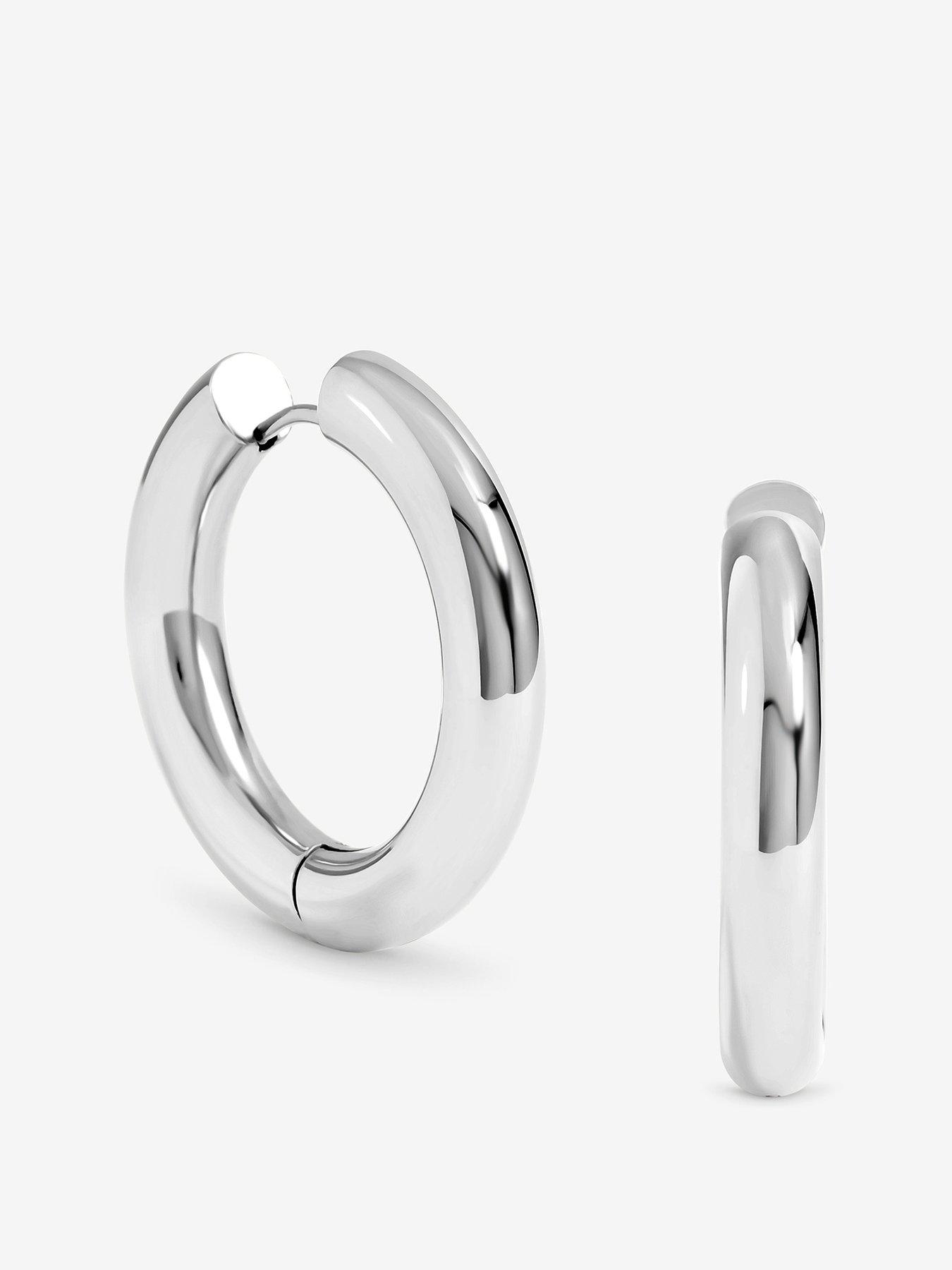 Jon Richard Waterproof Sterling Silver Plated Large Chubby Hoop Earrings