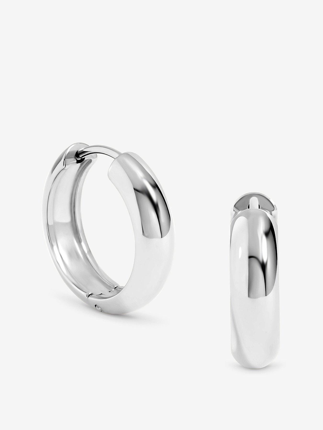 Jon Richard Waterproof Sterling Silver Plated Small Flat Surface Hoop Earrings