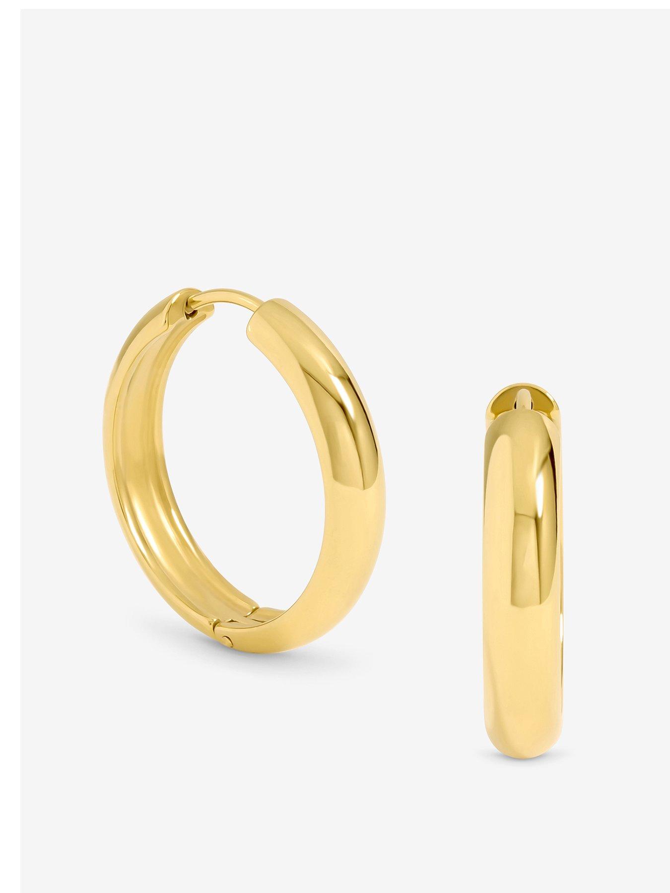 Jon Richard Waterproof Gold Plated Medium Flat Surface Hoop Earrings