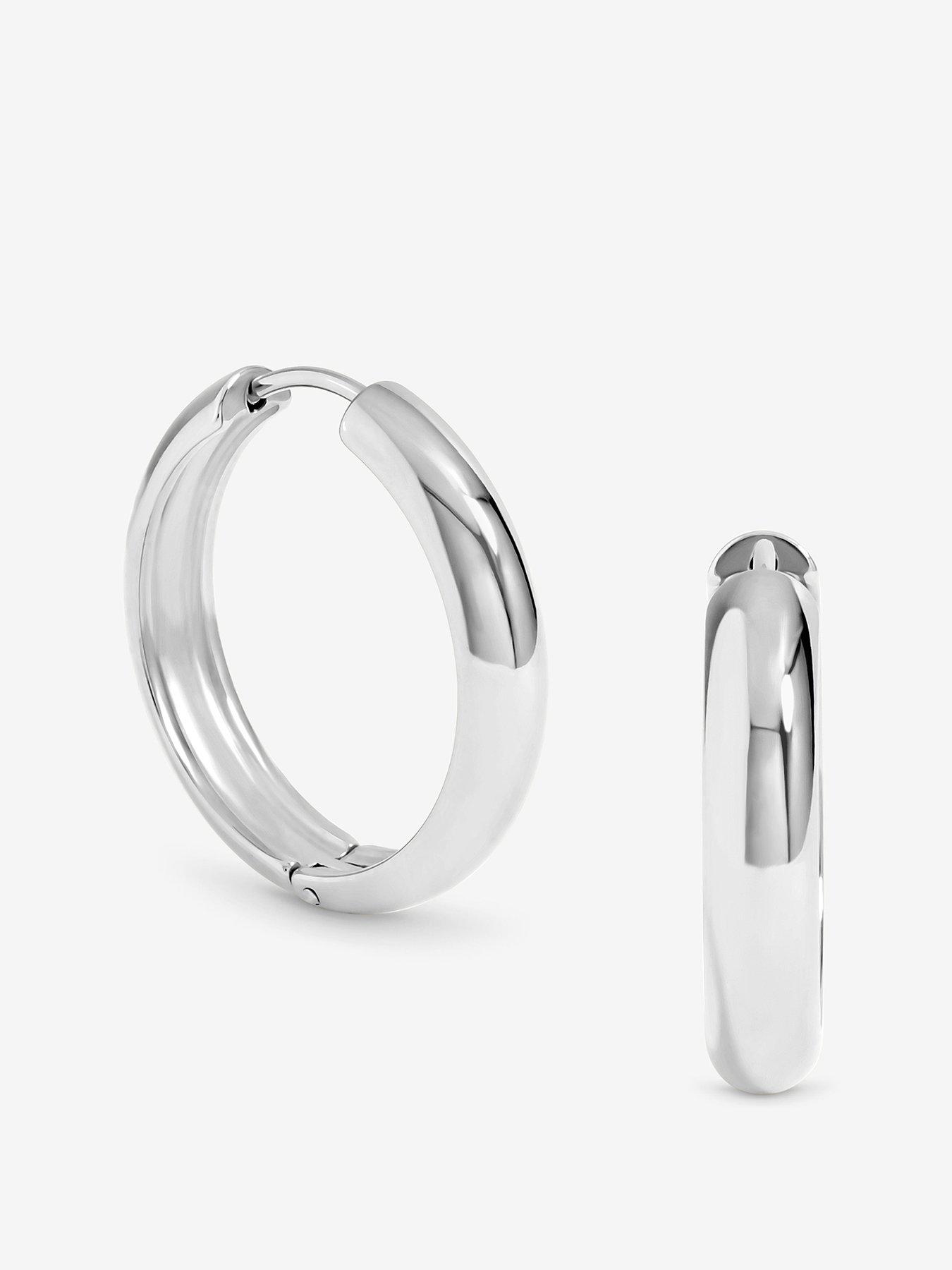 Jon Richard Waterproof Sterling Silver Plated Medium Flat Surface Hoop Earrings