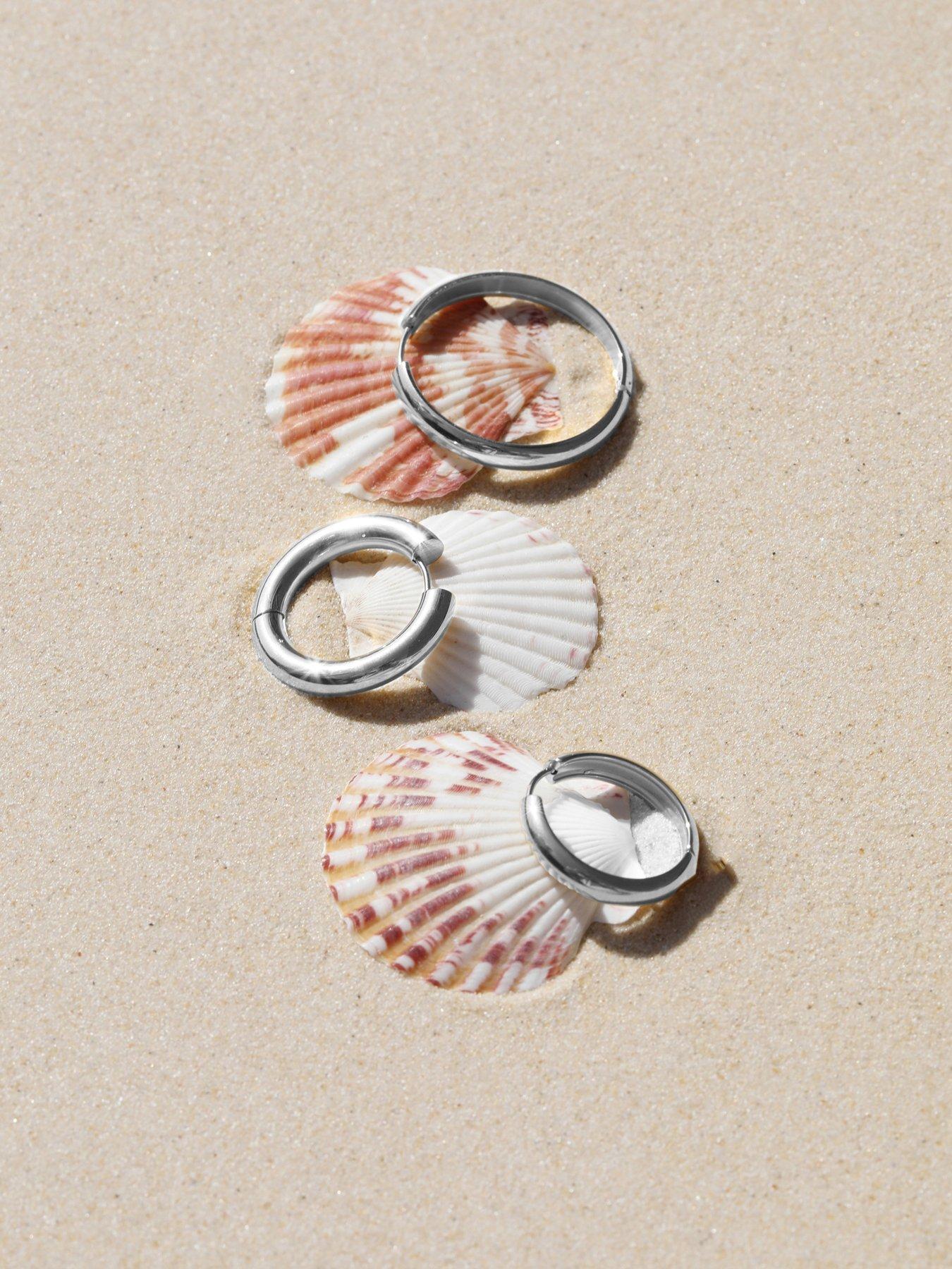 Image 3 of 4 of Jon Richard Waterproof Sterling Silver Plated Medium Flat Surface Hoop Earrings