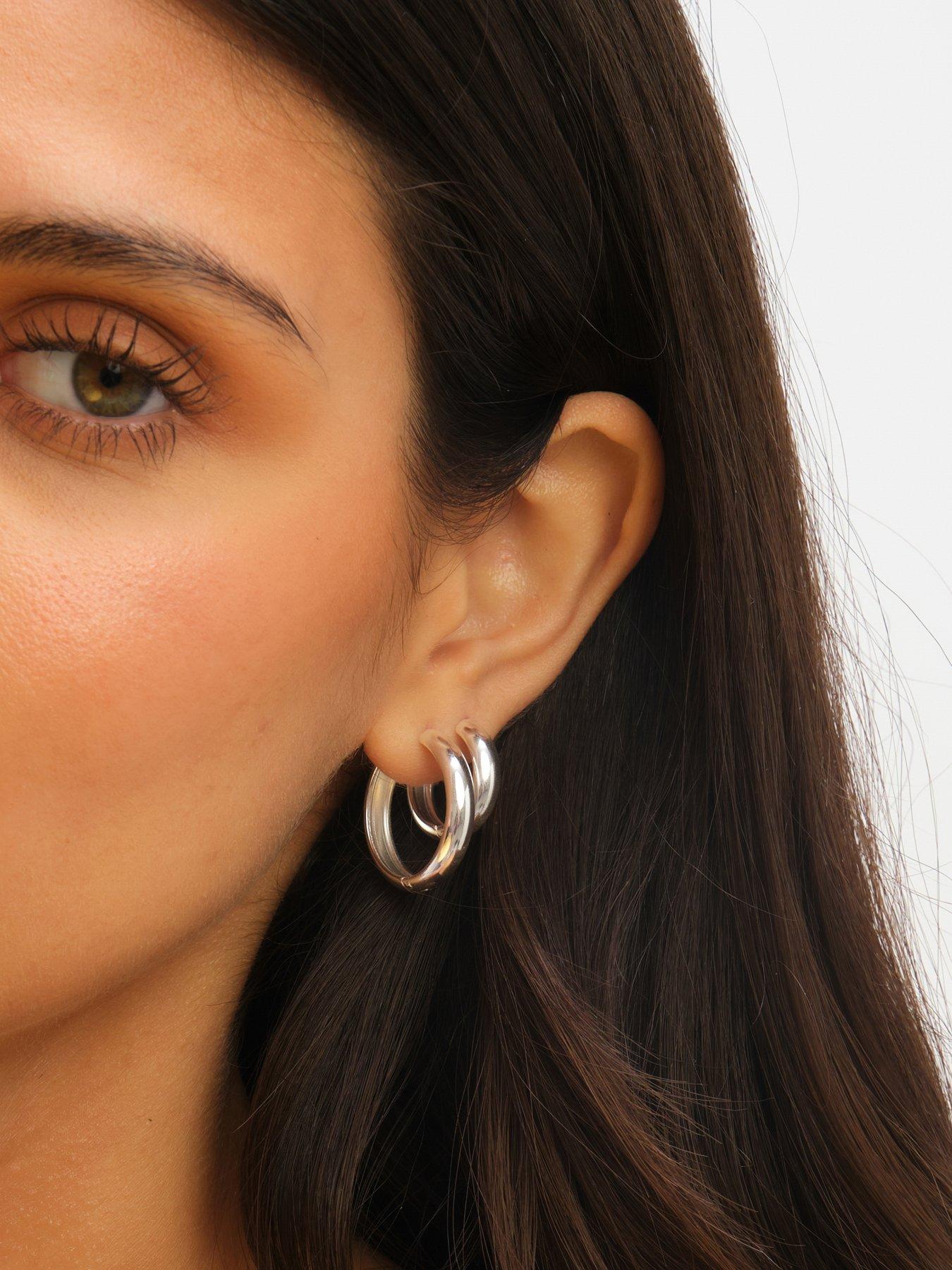 Image 4 of 4 of Jon Richard Waterproof Sterling Silver Plated Medium Flat Surface Hoop Earrings