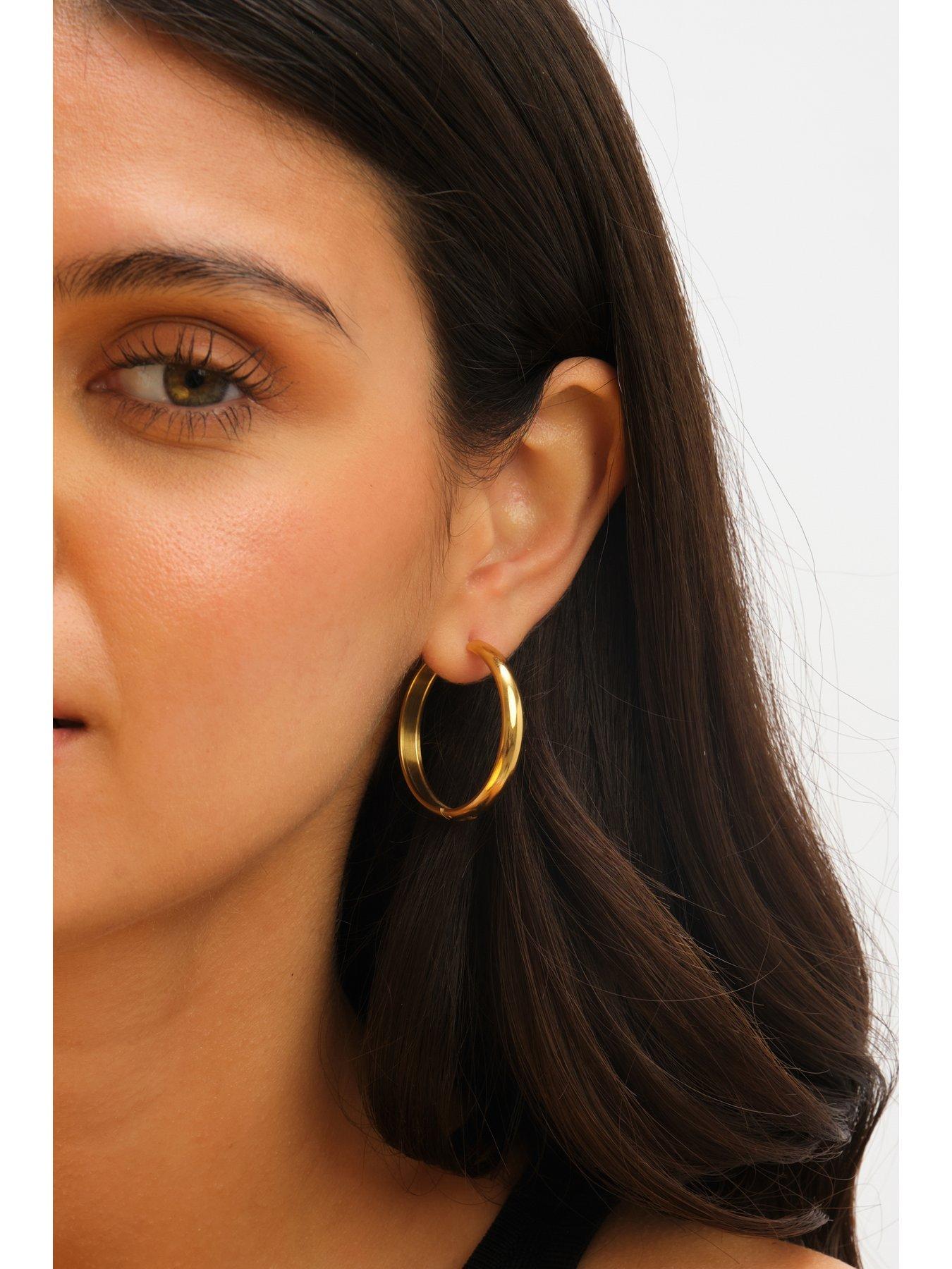 Image 2 of 5 of Jon Richard Waterproof Gold Plated Large Flat Surface Hoop Earrings