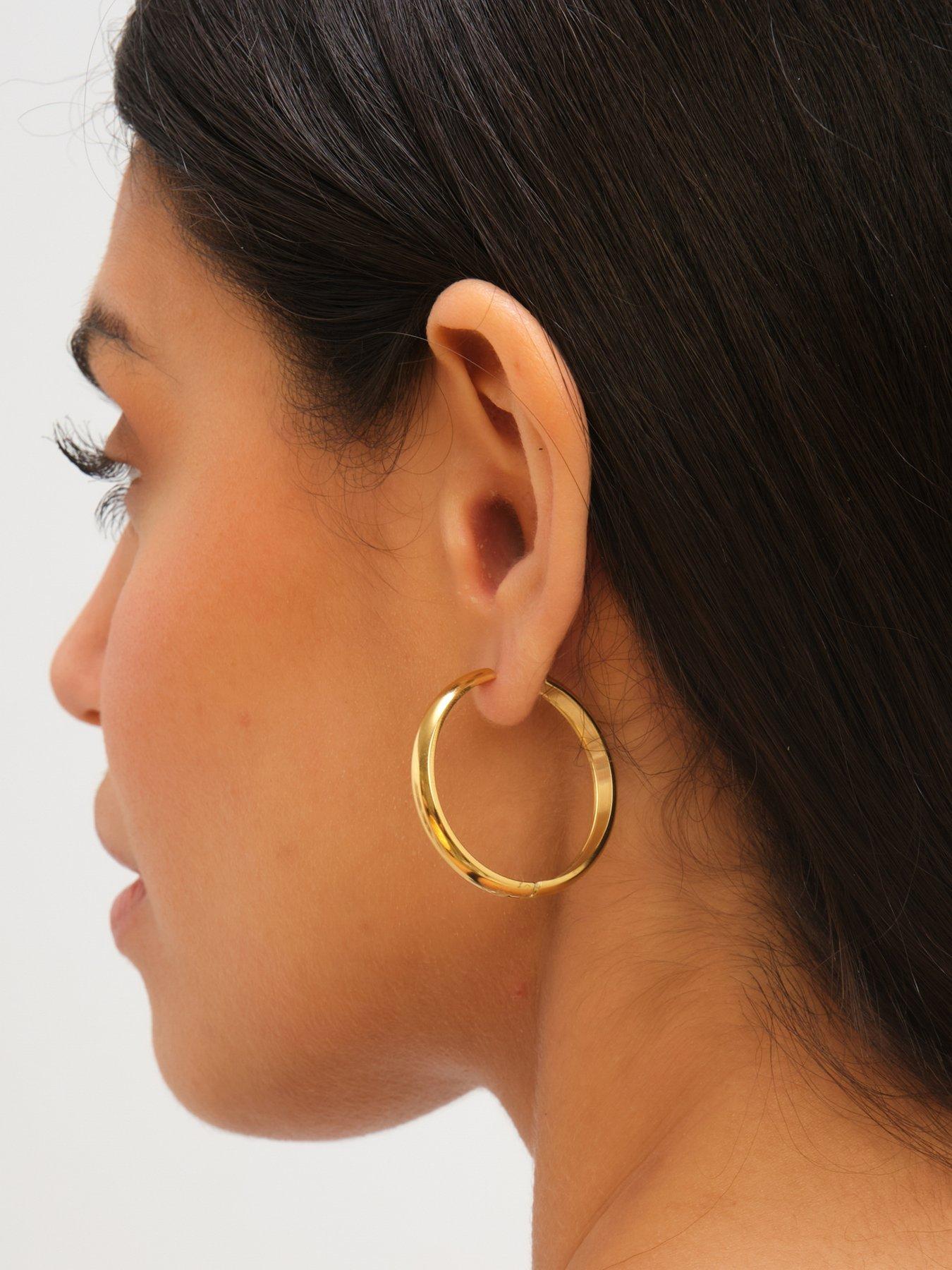 Image 4 of 5 of Jon Richard Waterproof Gold Plated Large Flat Surface Hoop Earrings