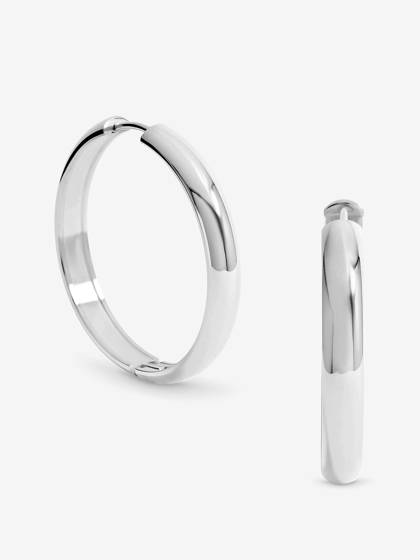 Image 1 of 4 of Jon Richard Waterproof Sterling Silver Plated Large Flat Surface Hoop Earrings