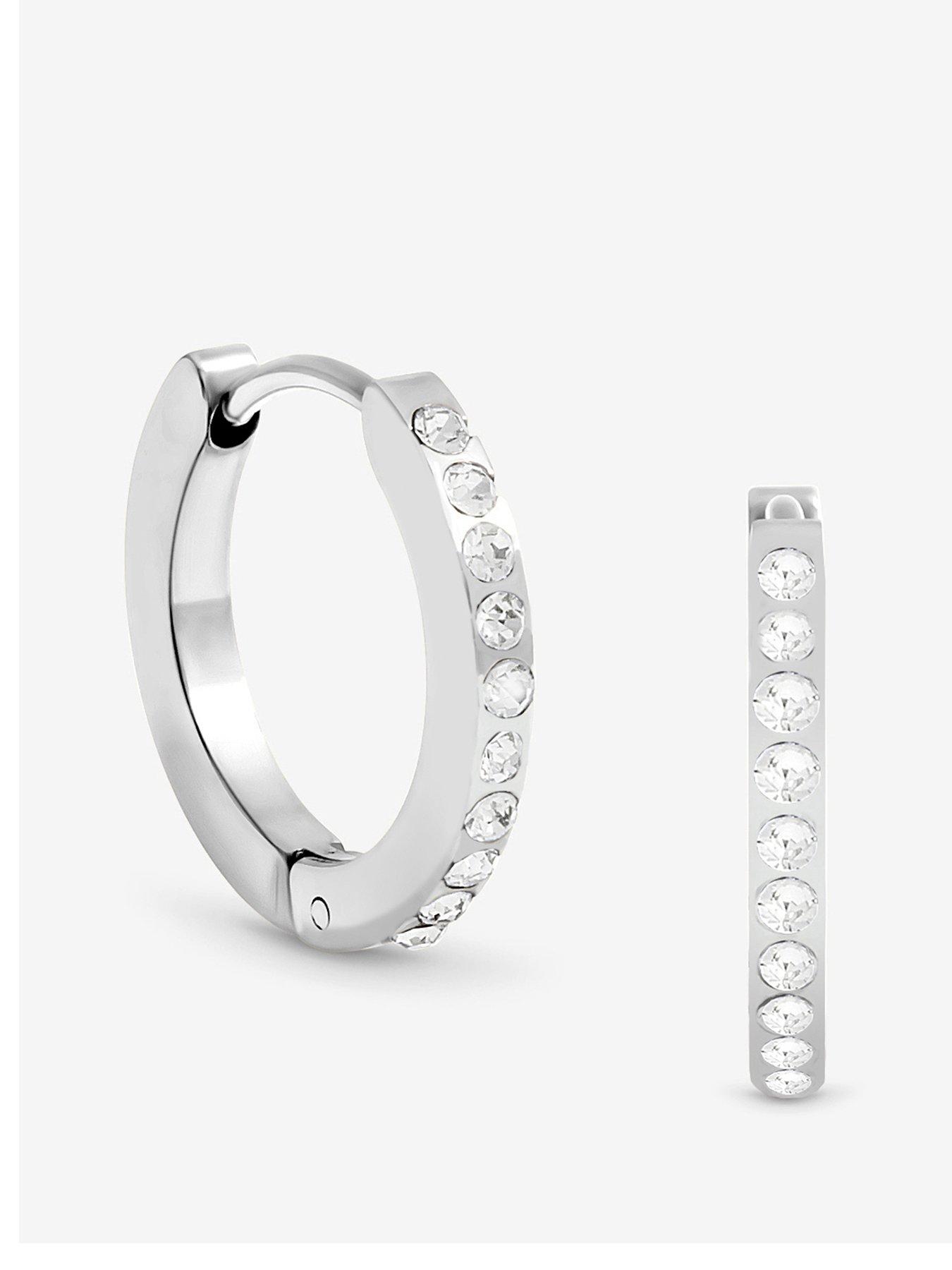 jon-richard-waterproof-sterling-silver-plated-crystal-and-polished-huggie-hoop-earringsfront