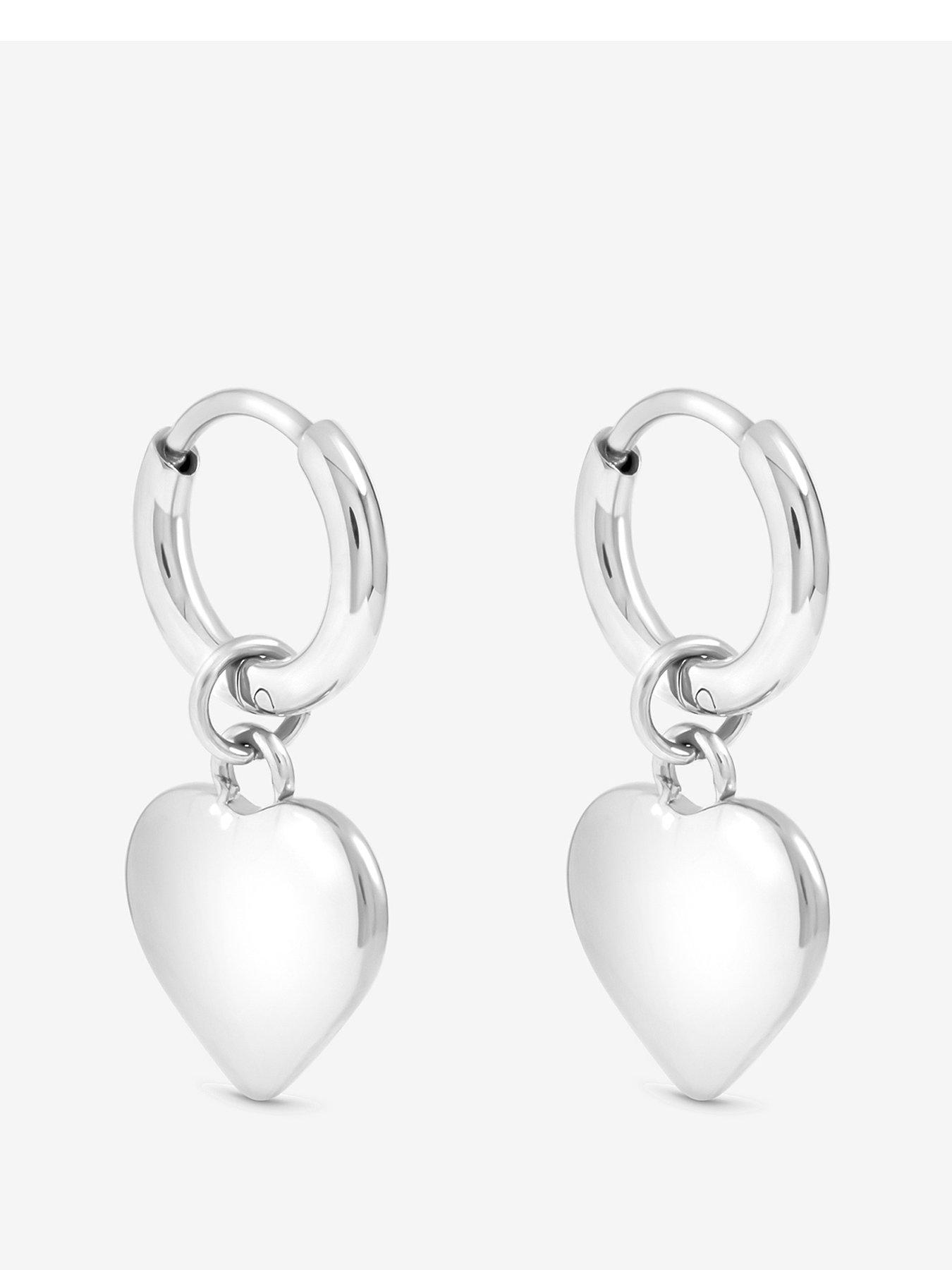 Jon Richard Waterproof Sterling Silver Plated Heart Charm Hoop Earrings