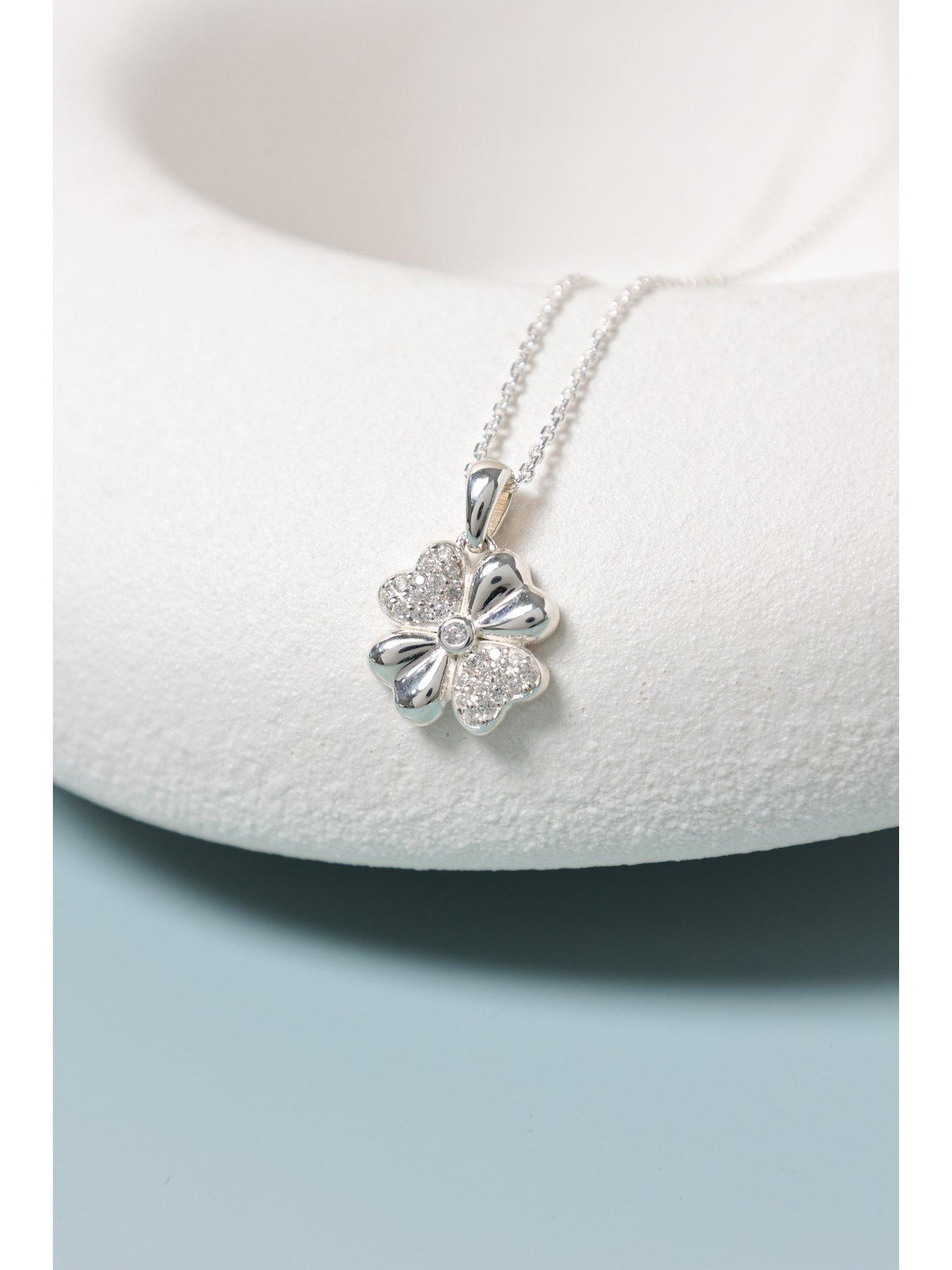 Image 3 of 5 of Simply Silver Sterling 925 Polished And Pave Clover Pendant - Gift Pouch
