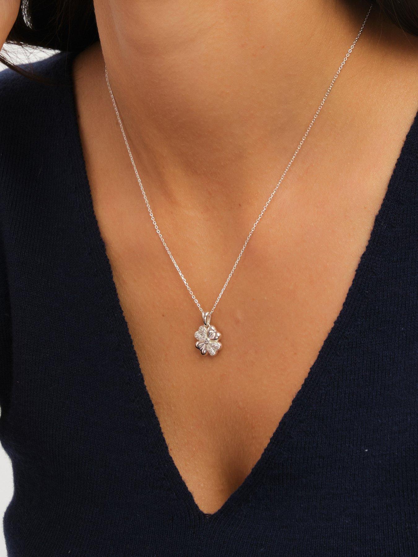 Image 4 of 5 of Simply Silver Sterling 925 Polished And Pave Clover Pendant - Gift Pouch