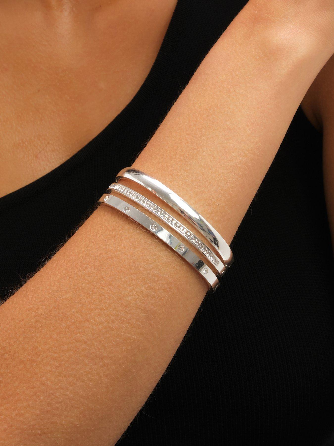 Image 4 of 4 of Jon Richard Waterproof Sterling Silver Plated Crystal Row Bangle