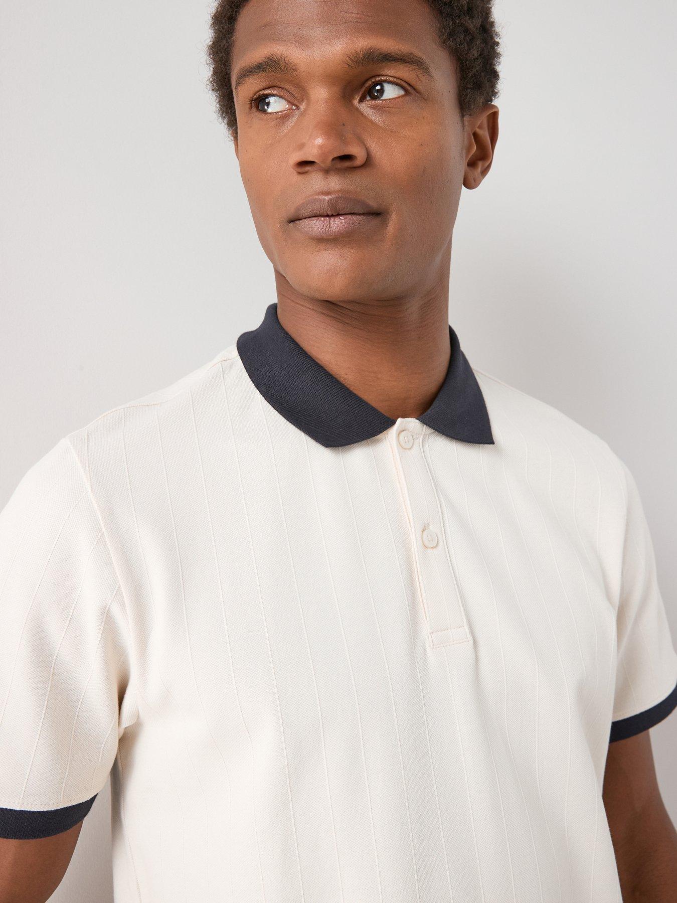 The Very Collection Pure Cotton Tipped Button Up Polo Shirt - Cream