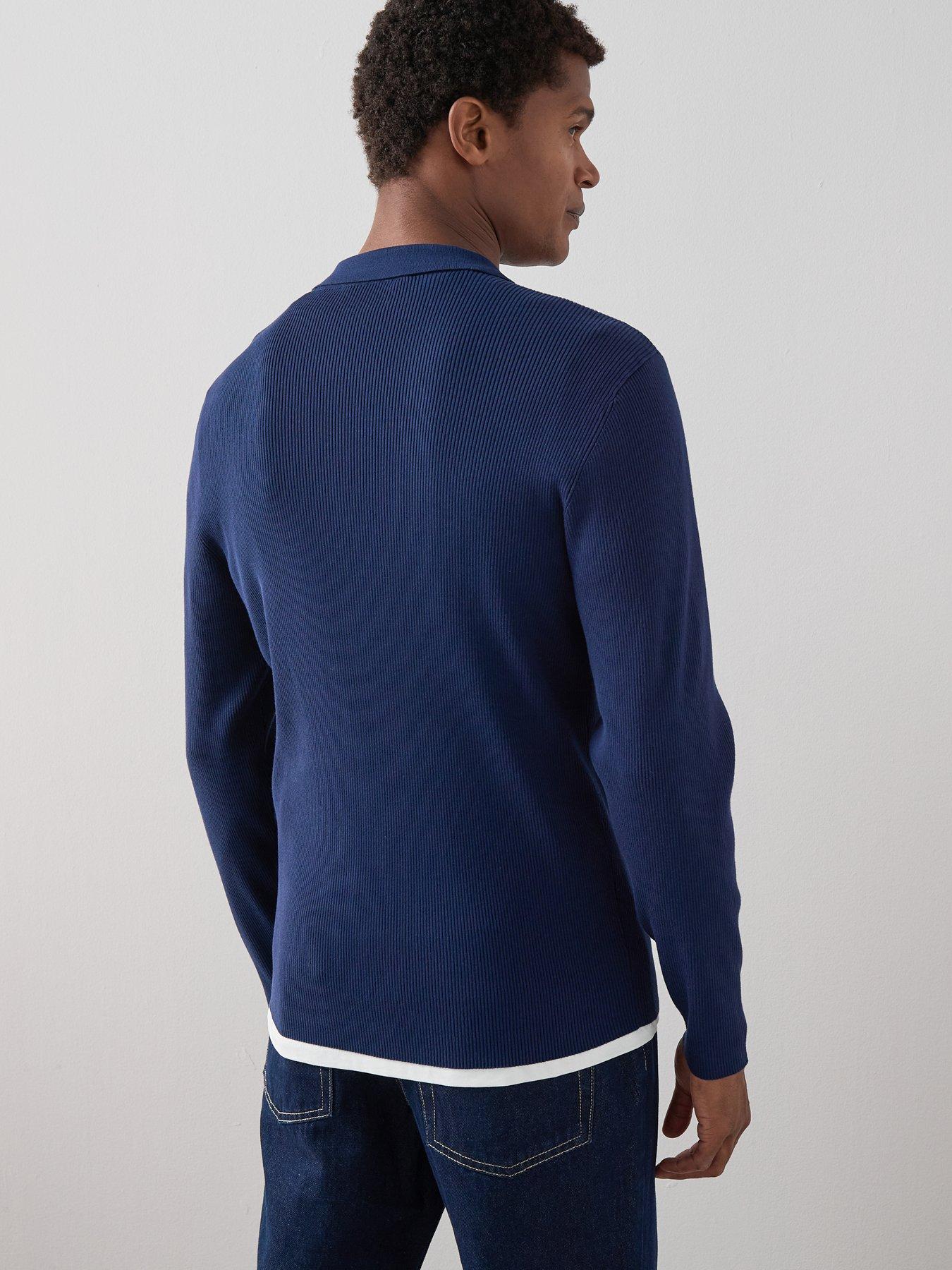 Image 2 of 7 of The Very Collection Long Sleeve Ribbed Knitted Polo Top - Blue