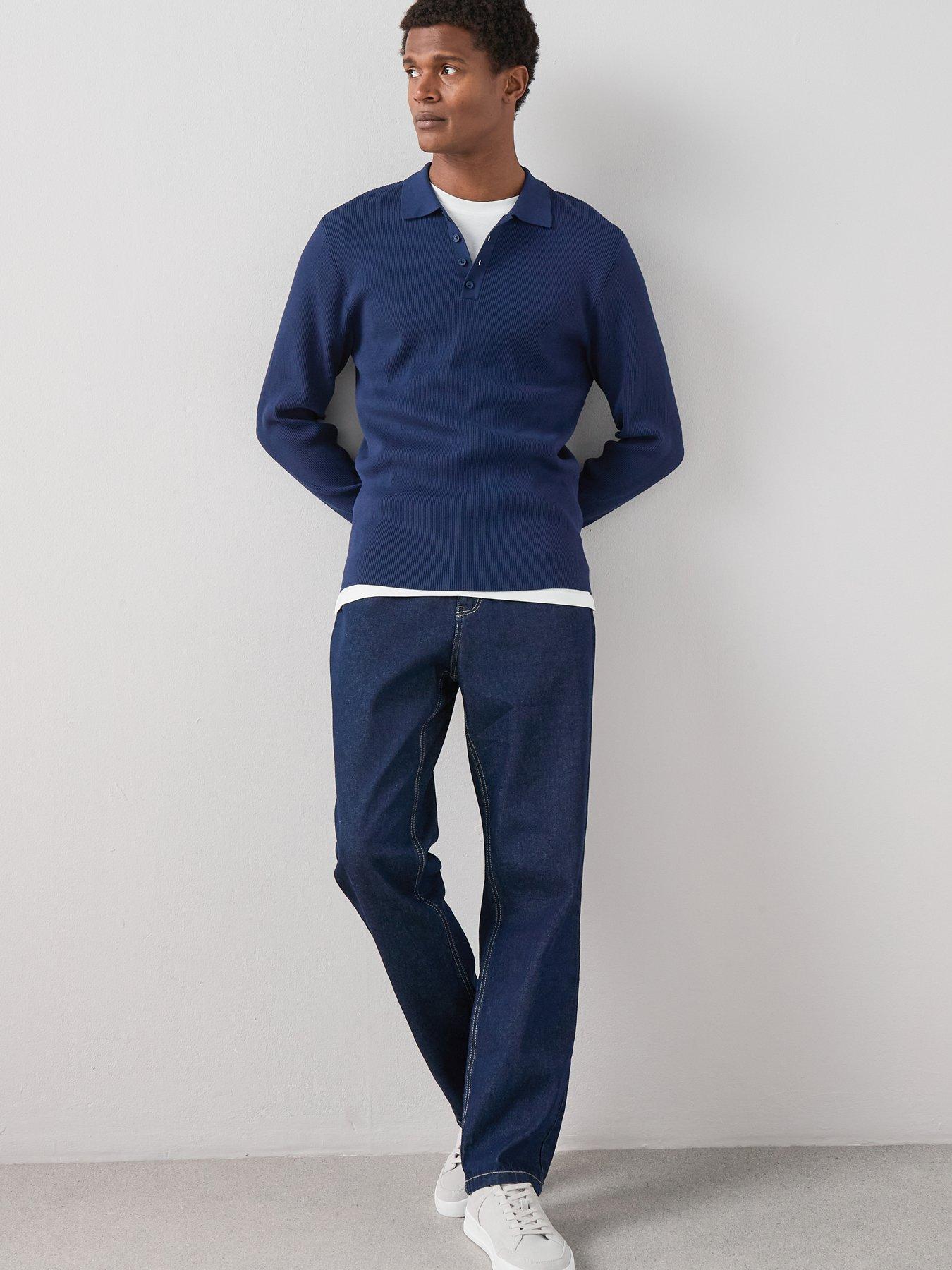 Image 3 of 7 of The Very Collection Long Sleeve Ribbed Knitted Polo Top - Blue