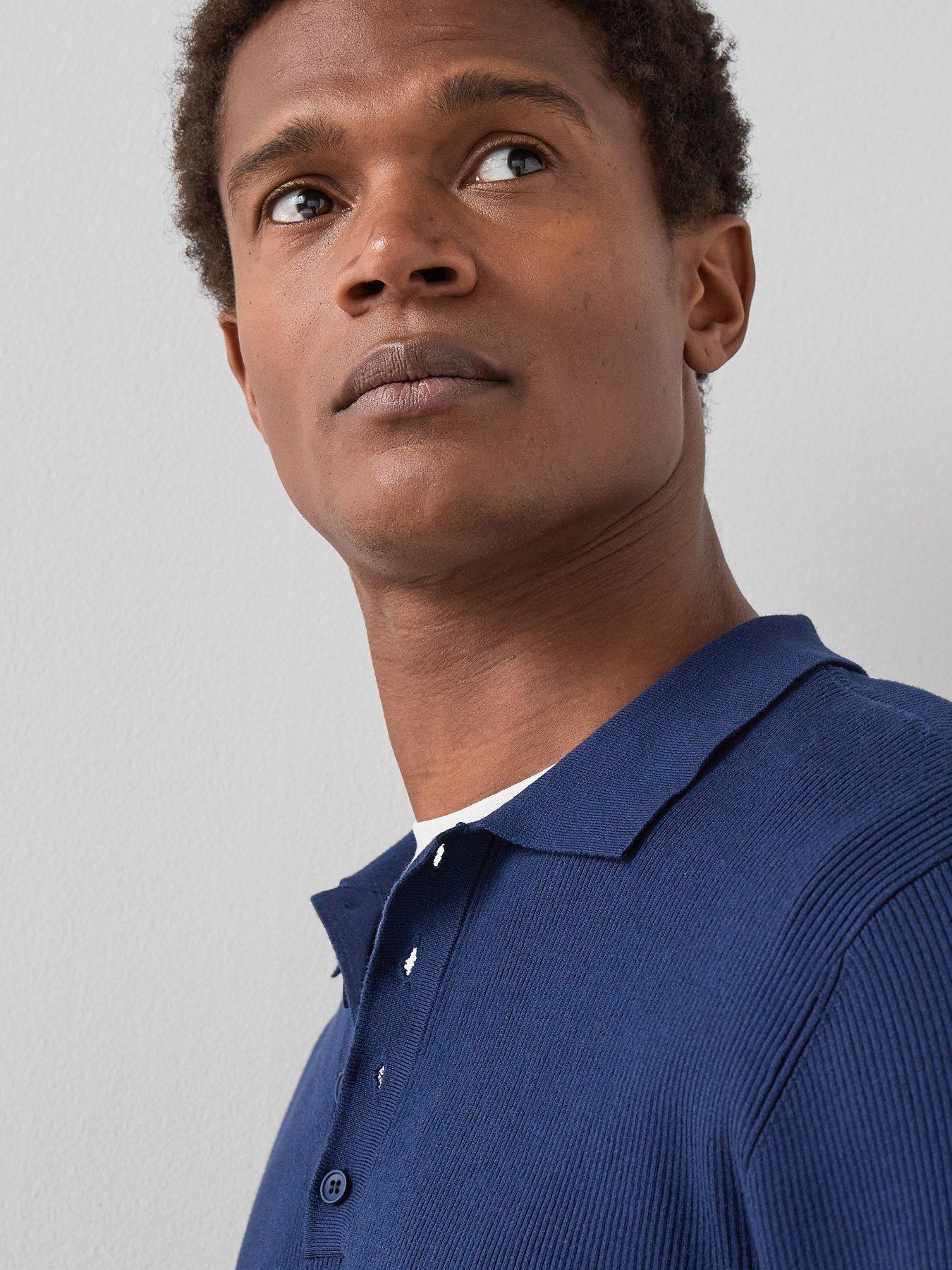 Image 6 of 7 of The Very Collection Long Sleeve Ribbed Knitted Polo Top - Blue