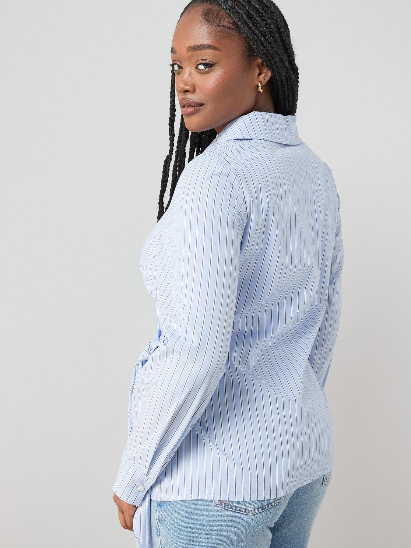 Image 2 of 6 of The Very Collection Curve Stripe Cotton Wrap Shirt