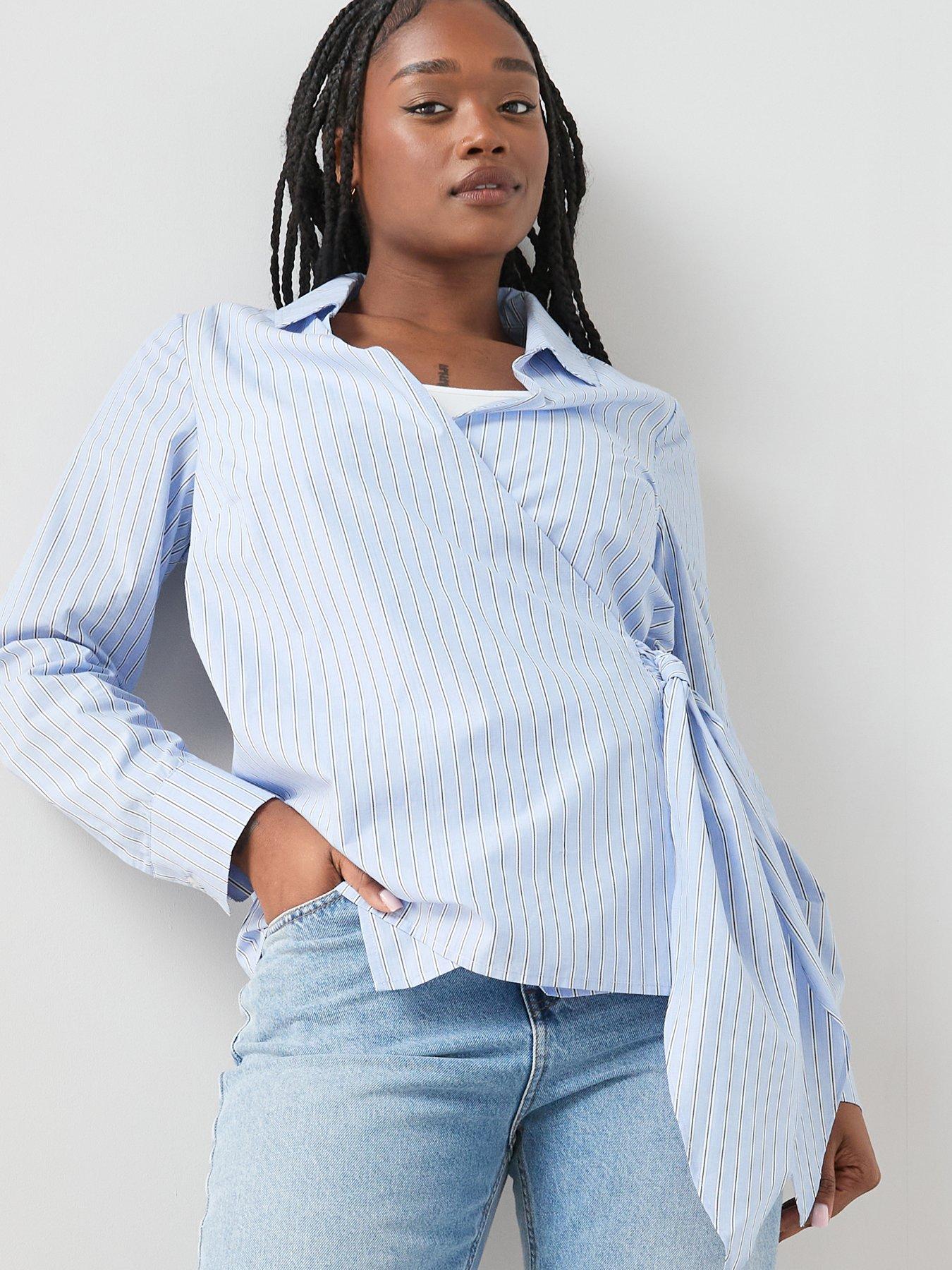 Image 3 of 6 of The Very Collection Curve Stripe Cotton Wrap Shirt