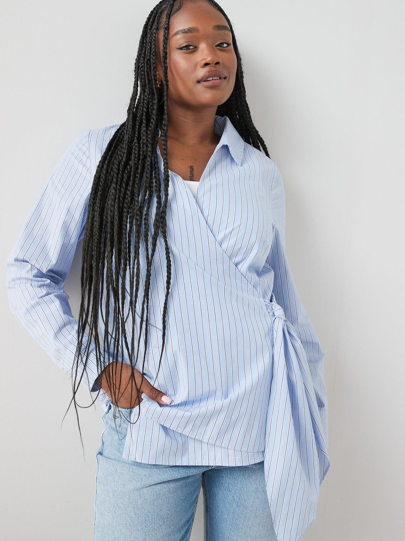 Image 4 of 6 of The Very Collection Curve Stripe Cotton Wrap Shirt