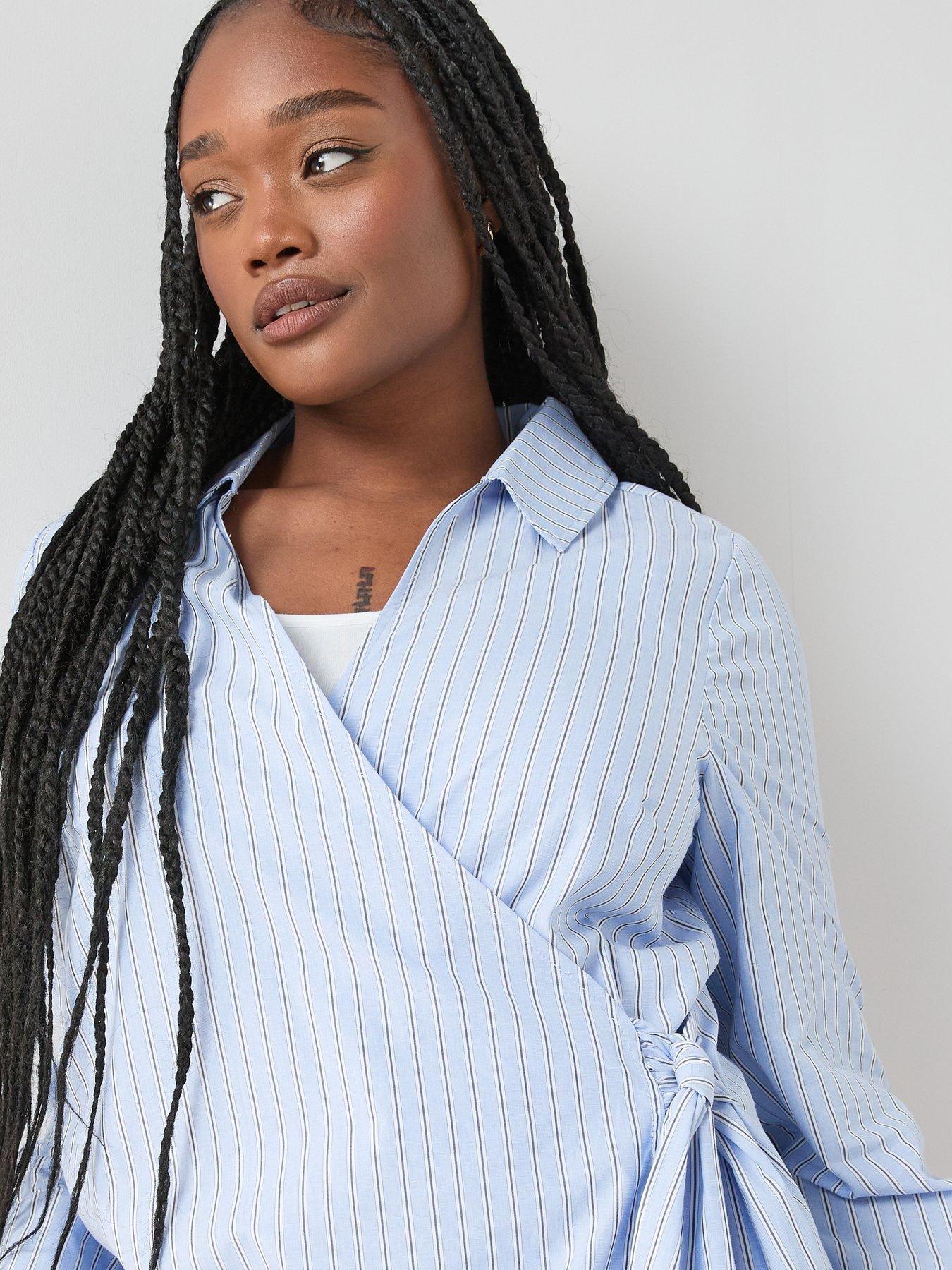 Image 6 of 6 of The Very Collection Curve Stripe Cotton Wrap Shirt