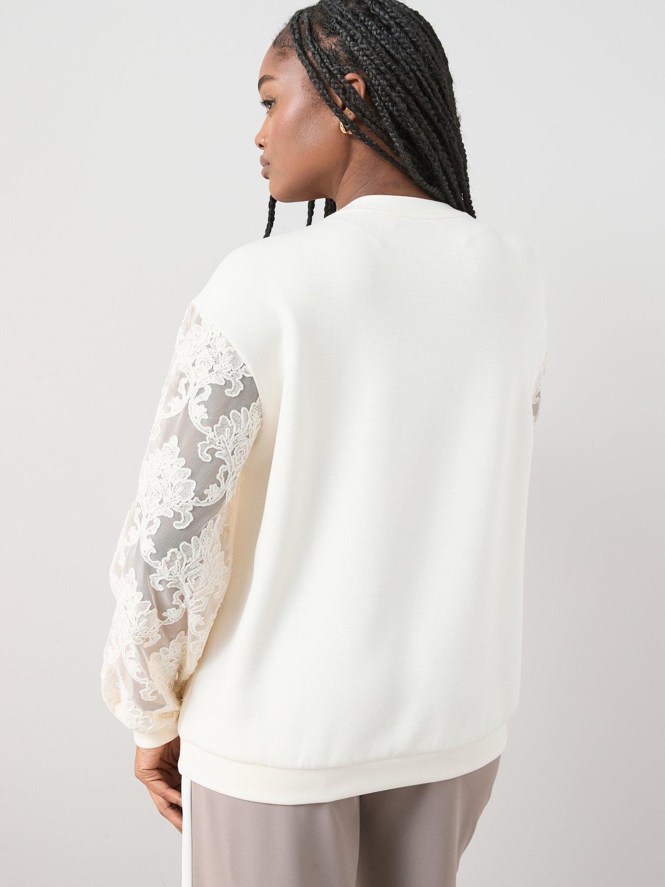 Image 2 of 6 of The Very Collection Curve Lace Sleeve Sweatshirt - Cream