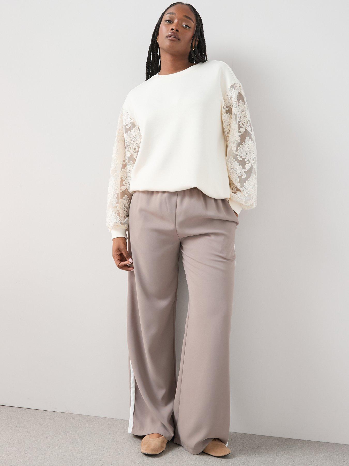 Image 3 of 6 of The Very Collection Curve Lace Sleeve Sweatshirt - Cream