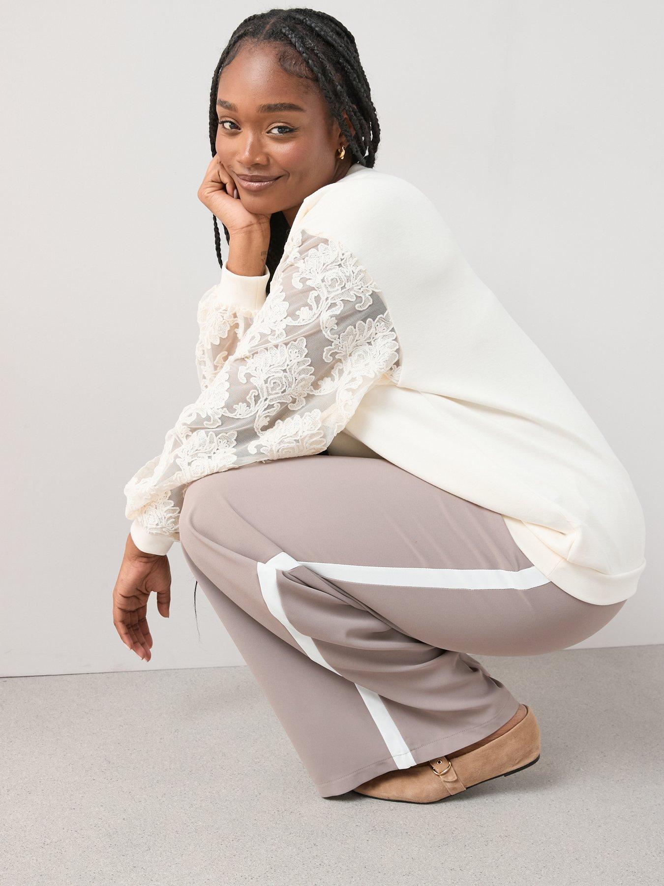 Image 4 of 6 of The Very Collection Curve Lace Sleeve Sweatshirt - Cream