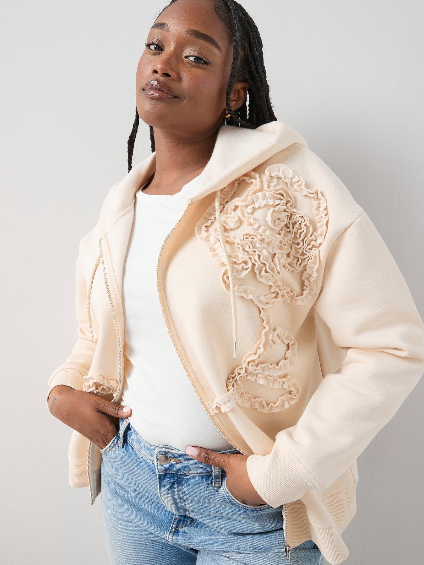 Image 1 of 6 of The Very Collection Curve Floral Motif Zip Through - Cream