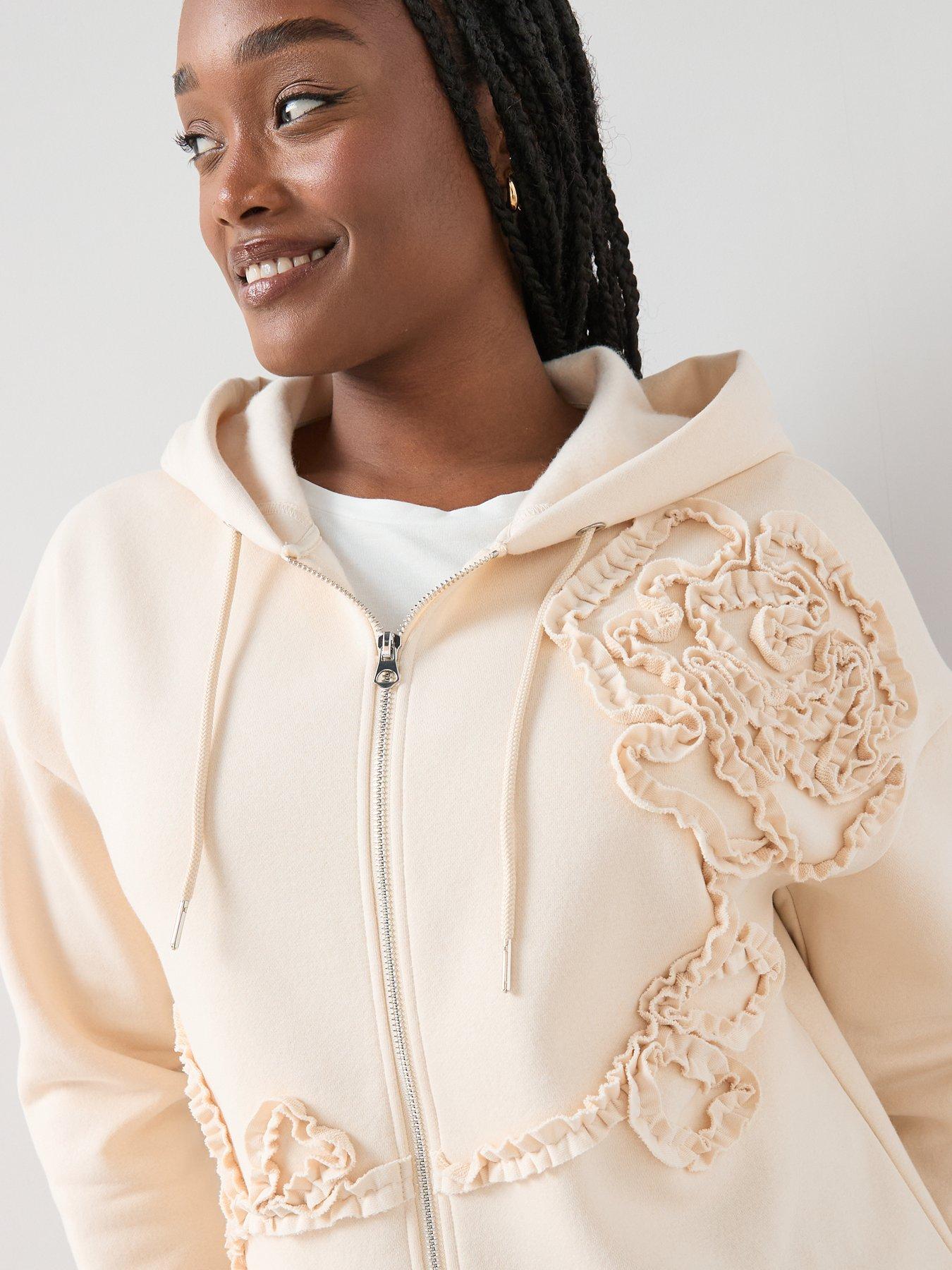 Image 4 of 6 of The Very Collection Curve Floral Motif Zip Through - Cream