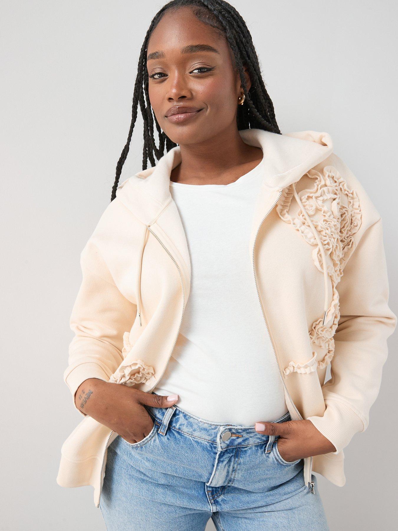 Image 5 of 6 of The Very Collection Curve Floral Motif Zip Through - Cream