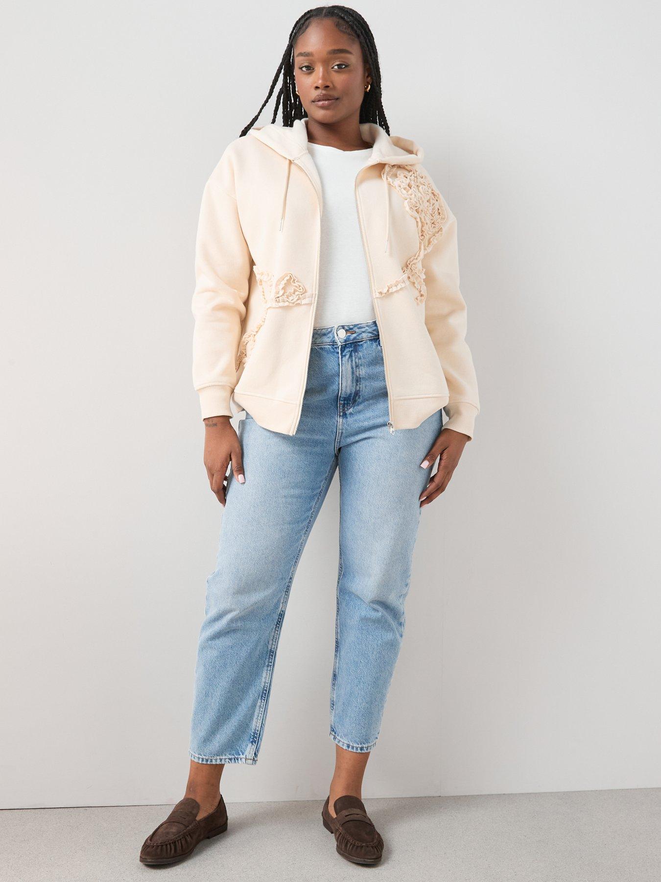 Image 6 of 6 of The Very Collection Curve Floral Motif Zip Through - Cream