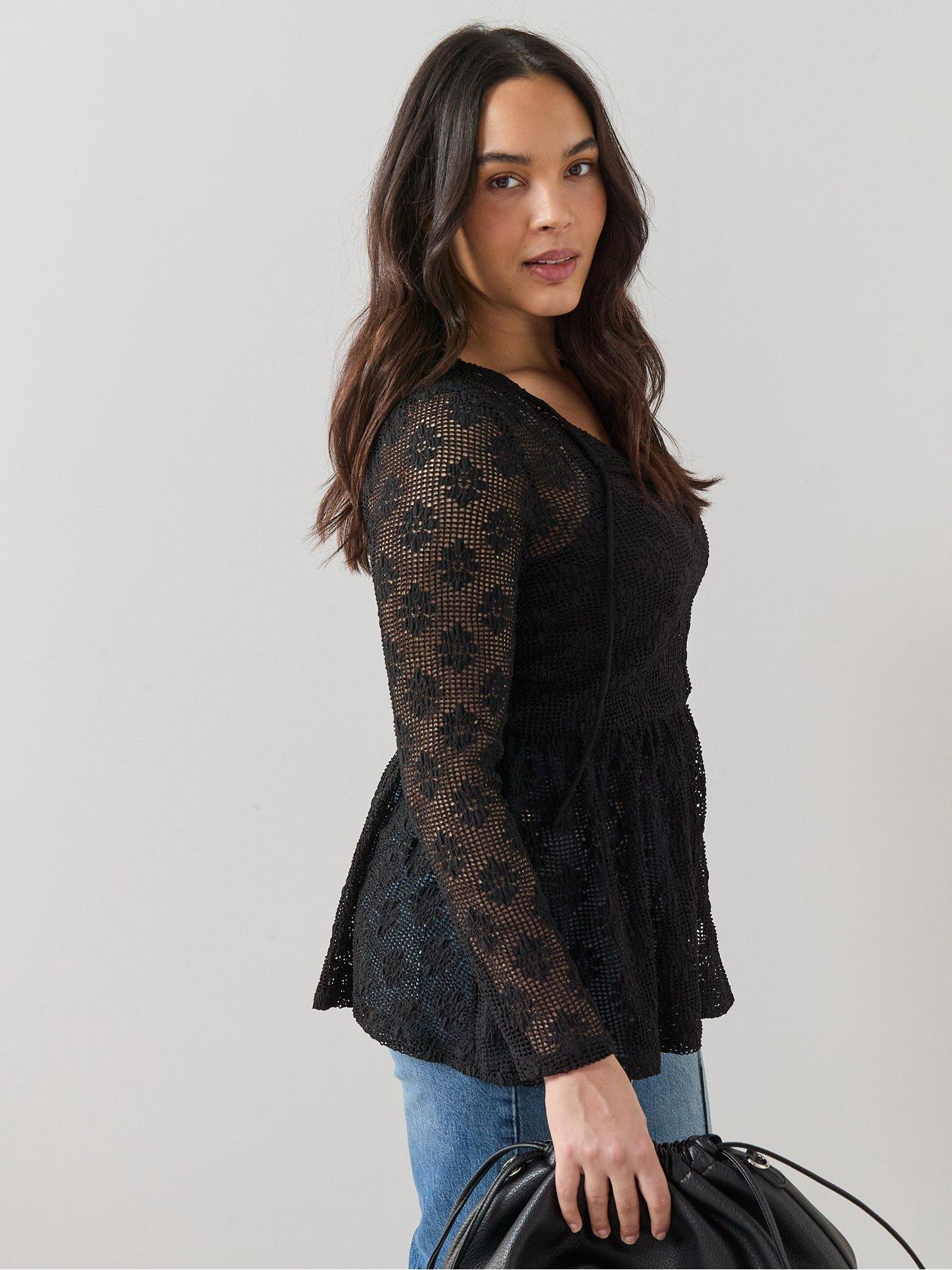 Image 6 of 7 of The Very Collection Curve Stretch Lace Top - Black