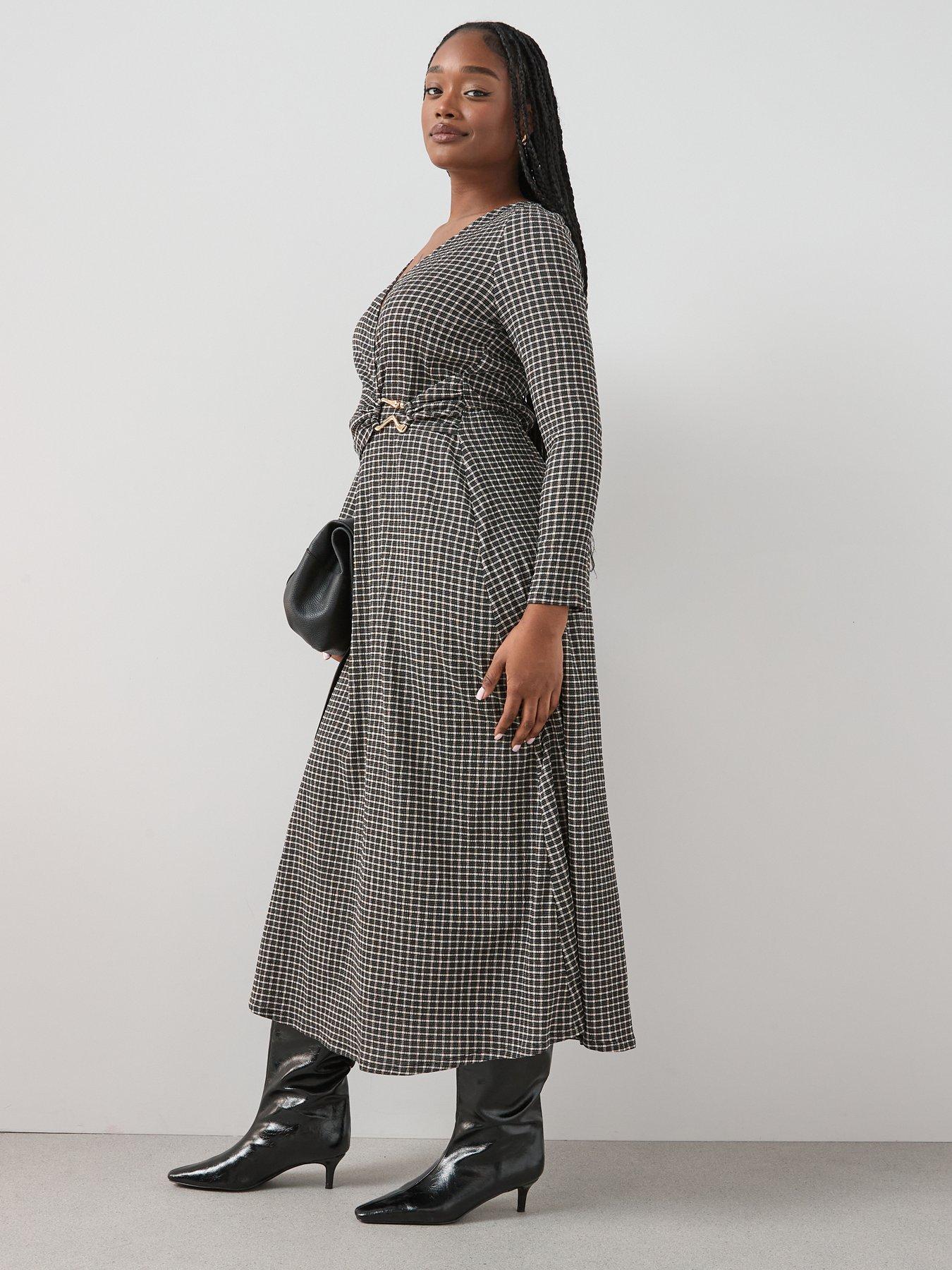 Image 5 of 6 of The Very Collection Curve Stretch Gingham Wrap Dress - Multi