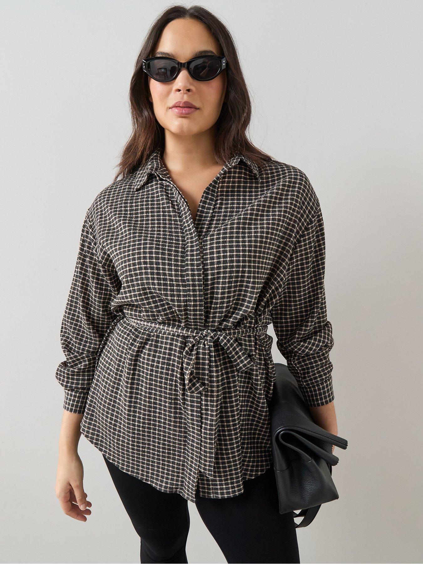 Image 3 of 6 of The Very Collection Curve Gingham Belted Shirt - Multi