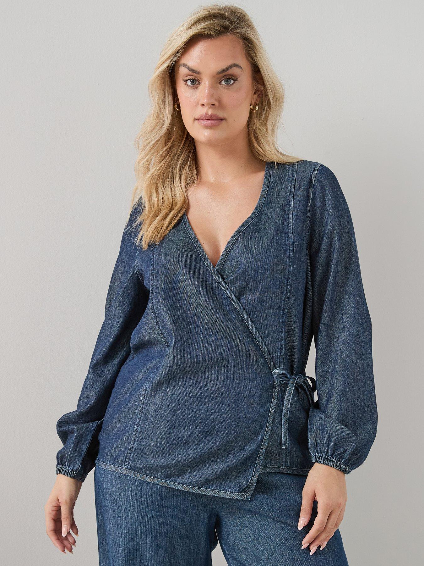 The Very Collection Curve Soft Denim Wrap Blouse Co-ord - Dark Wash