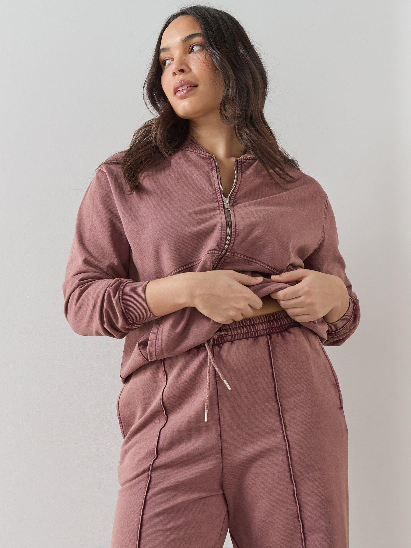 The Very Collection Curve Acid Wash Zip Through Sweater - Pink