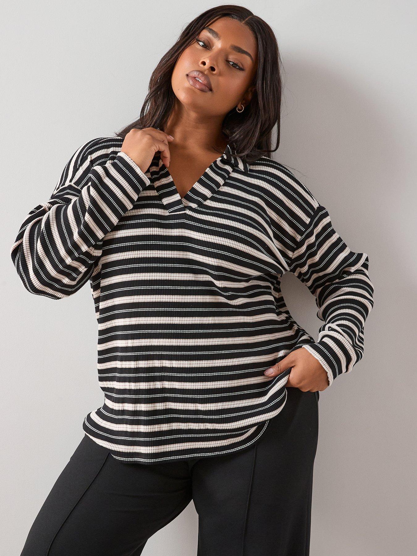 Image 1 of 7 of The Very Collection Curve Curve Textured Stripe Collared Top
