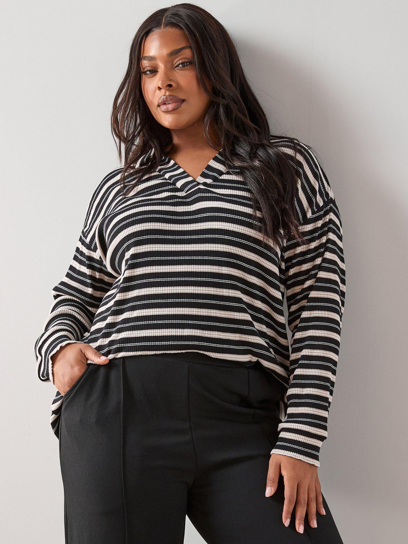 the-very-collection-curve-textured-stripe-collared-top-multioutfit