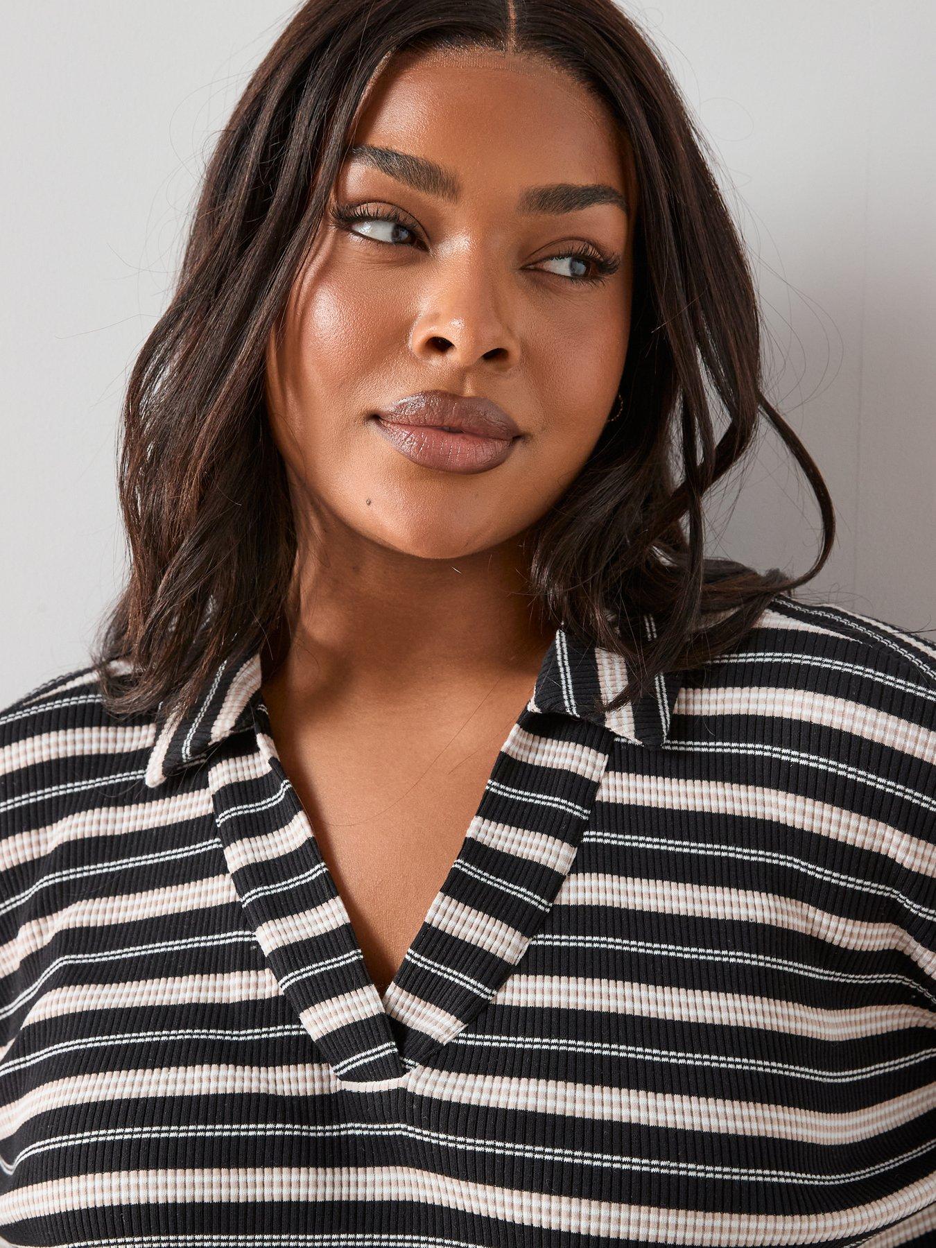 Image 5 of 7 of The Very Collection Curve Curve Textured Stripe Collared Top