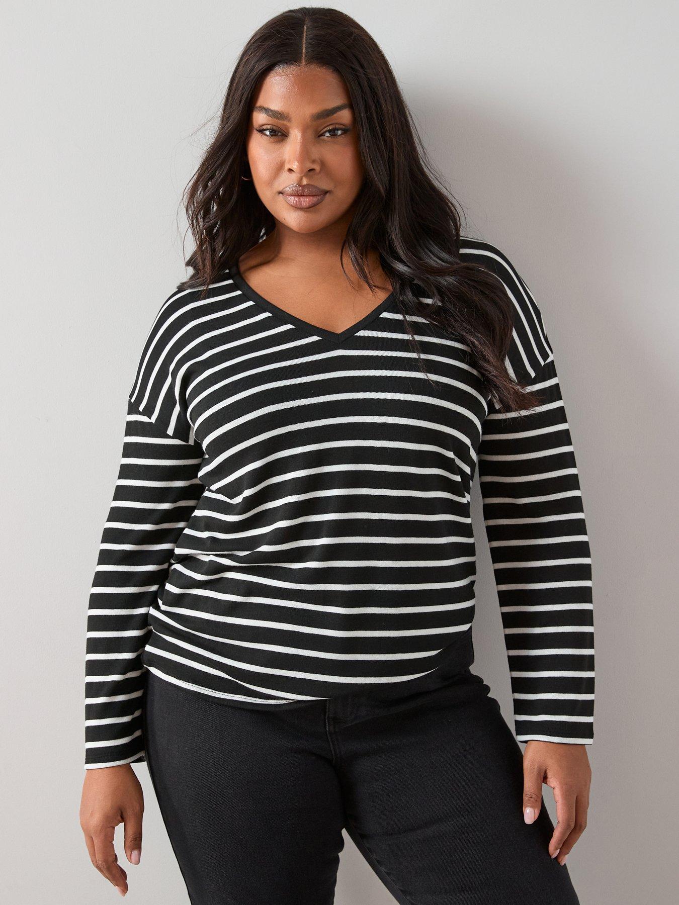 The Very Collection Curve V Neck Stripe Top