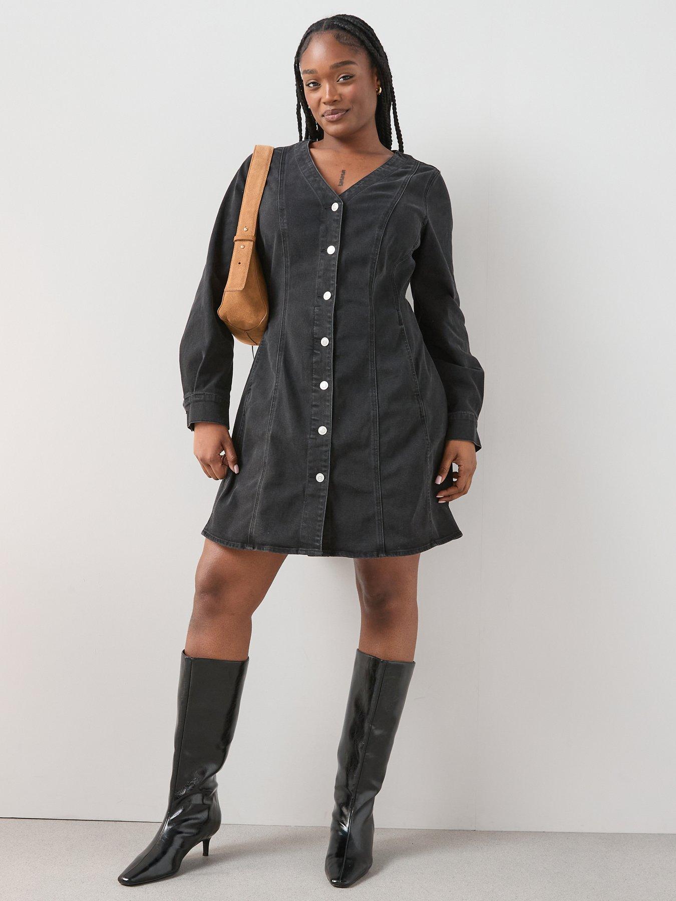 Image 3 of 6 of The Very Collection Curve Fit & Flare Denim Mini Dress