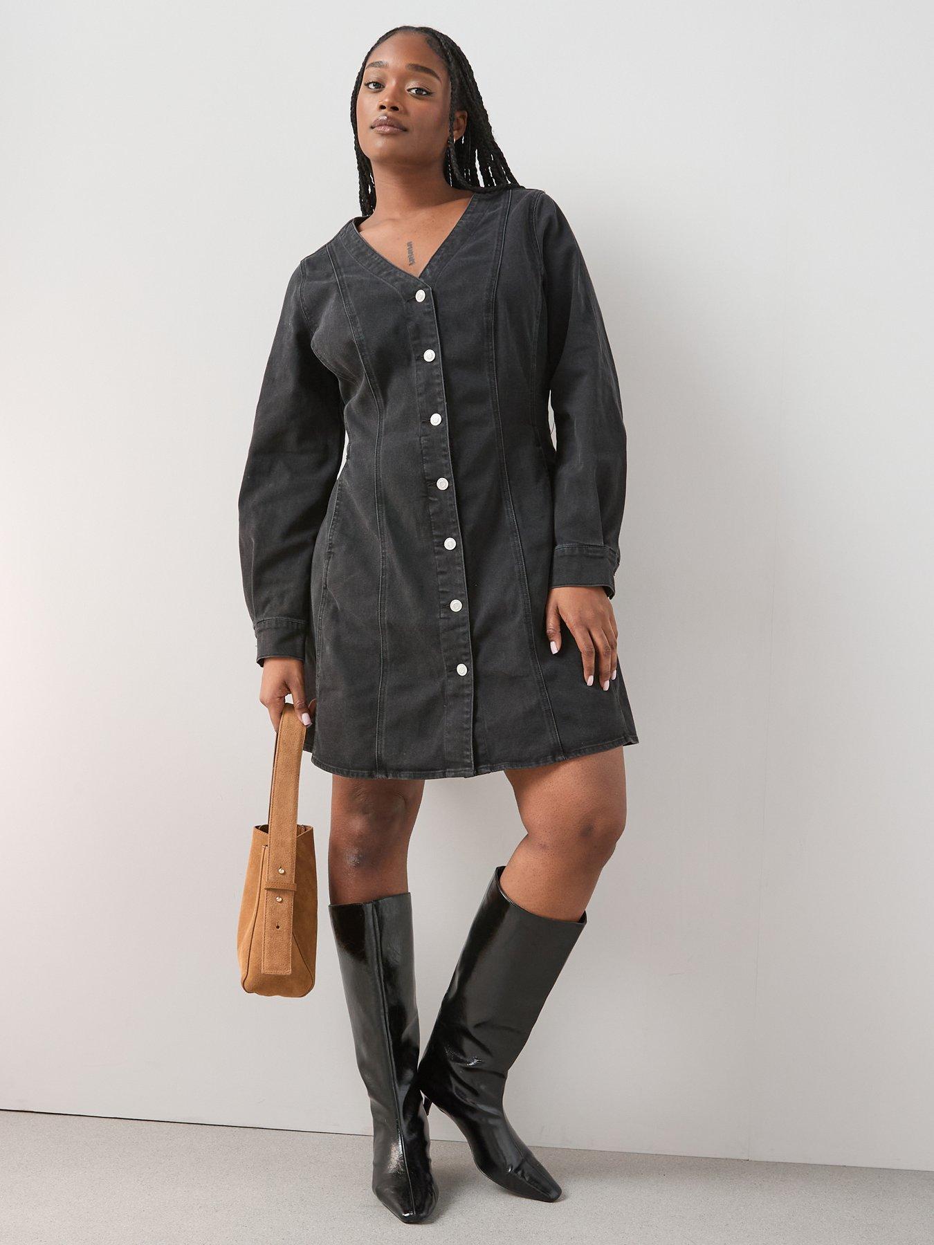 Image 5 of 6 of The Very Collection Curve Fit & Flare Denim Mini Dress