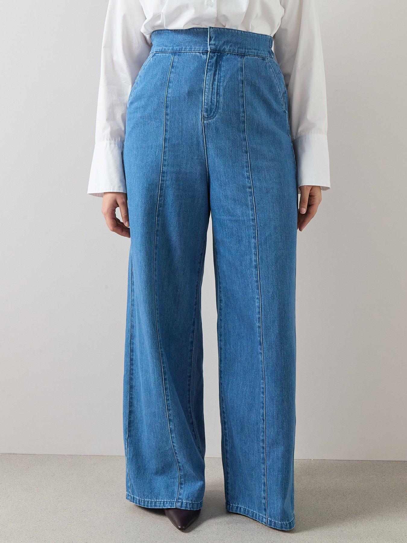 The Very Collection Curve Seam Detail Wide Leg Jean Co-ord - Mid Wash